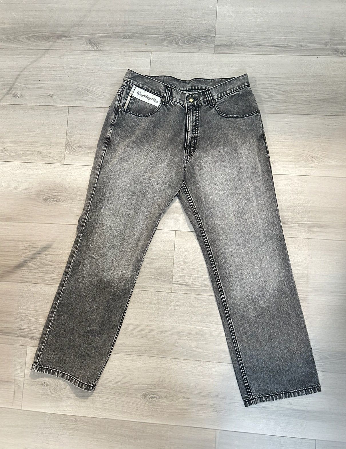 Vintage Y2K Parish Mens Gray Baggy Jean Embroidered Pocket Design Size 36" / US 14 / IT 50 - 3 Thumbnail