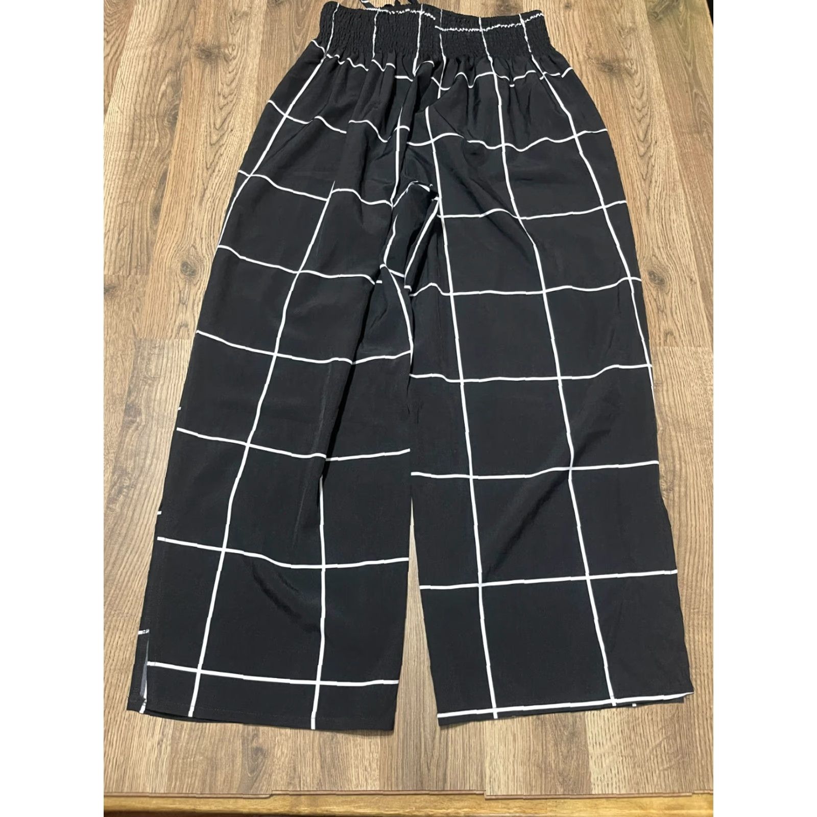 Vintage LISHLY Pants, Women’s 2XL, Black White, Wide Leg, Drawstring, Casual, Ankle, Regular, Inseam 26 in, Check Pattern, 2XL Womens, Fall Spring Summer Size 40" / US 18 - 2 Thumbnail