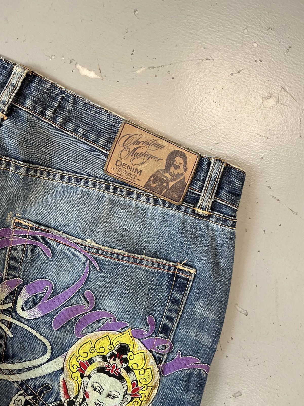 Christian Audigier × Ed Hardy × Vintage Vintage Christian Audigier goddess embroidered denim Size US 38 / EU 54 - 13 Thumbnail
