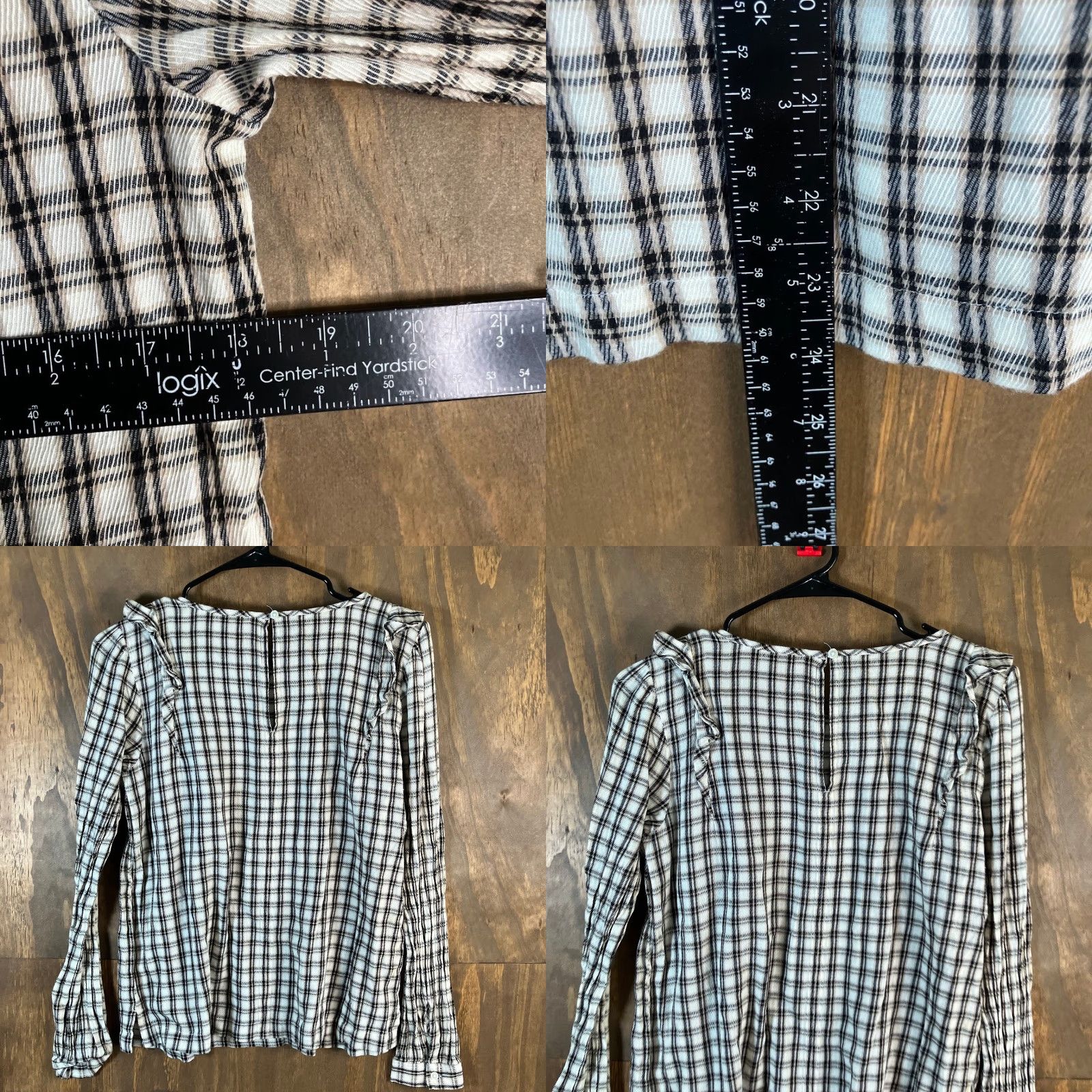 Loft LOFT Womens Blouse White Multicolor Plaid Ruffle Long Sleeve 100% Cotton Small Size S / US 4 / IT 40 - 8 Thumbnail