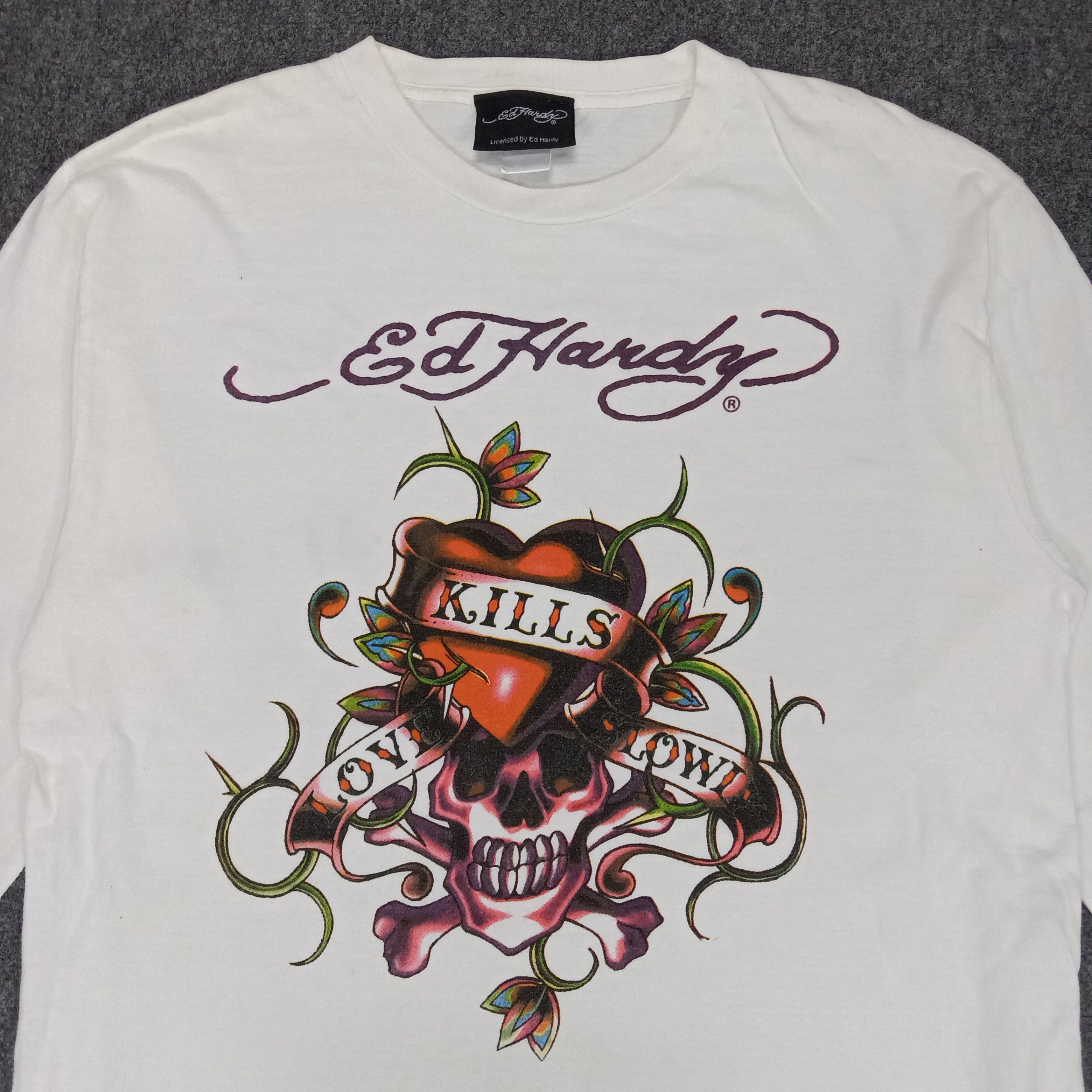 Designer × Ed Hardy × Vintage Ed Hardy American Designer Skull Art Tshirt Size US L / EU 52-54 / 3 - 2 Thumbnail