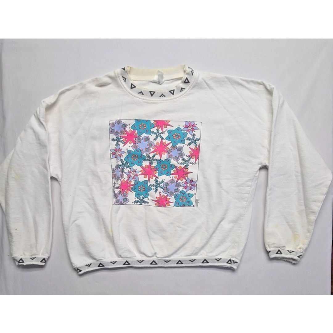 Vintage Vintage Geometric Graphic Sweatshirt White L Crewneck 90s Size M / US 6-8 / IT 42-44 - 1 Thumbnail