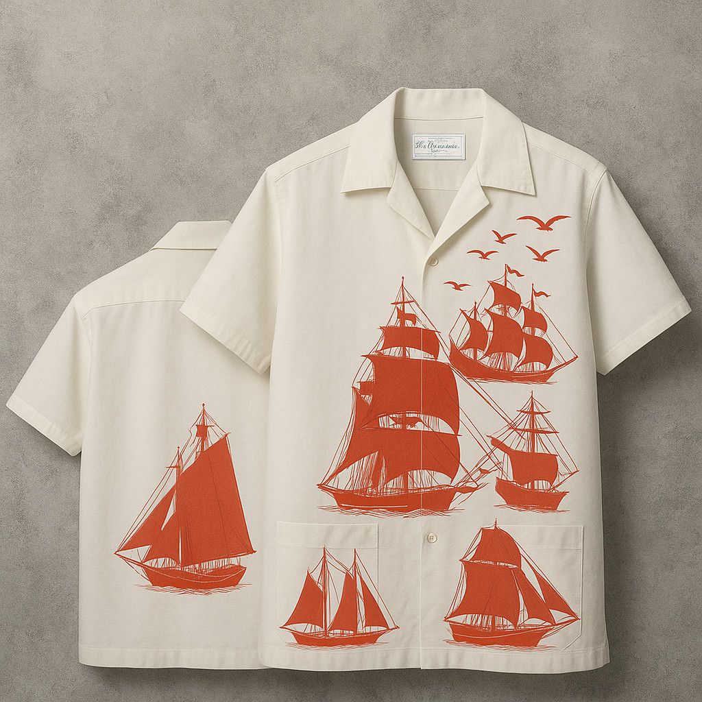 Vintage 1960s The Bagshaws St. Lucia Sailing Ship Print Shirt Dagger Size US M / EU 48-50 / 2 - 1 Thumbnail