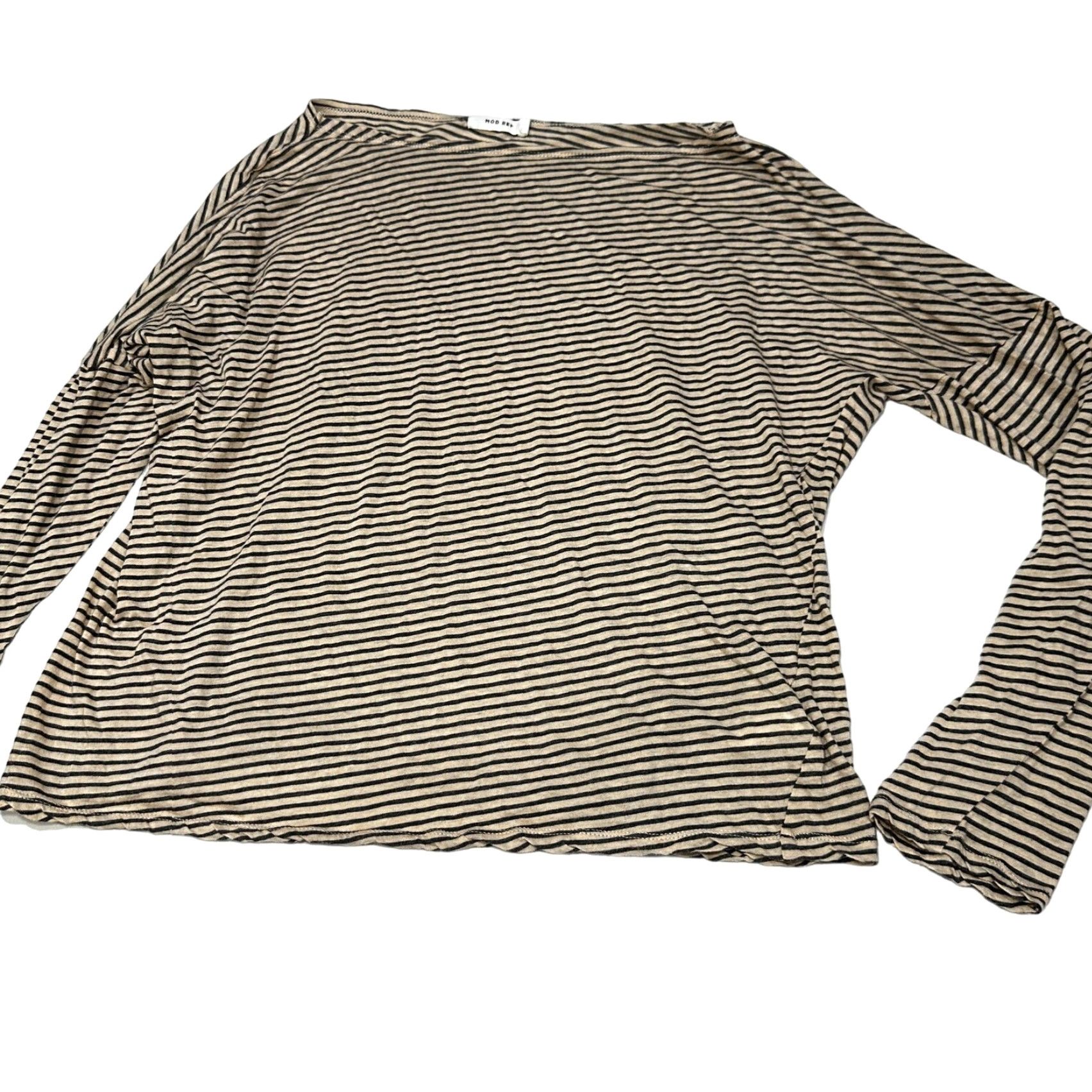 Vintage MOD REF Shirt Women M Beige Gray Cotton Striped Long Sleeve Lightweight Regular Size M / US 6-8 / IT 42-44 - 2 Thumbnail