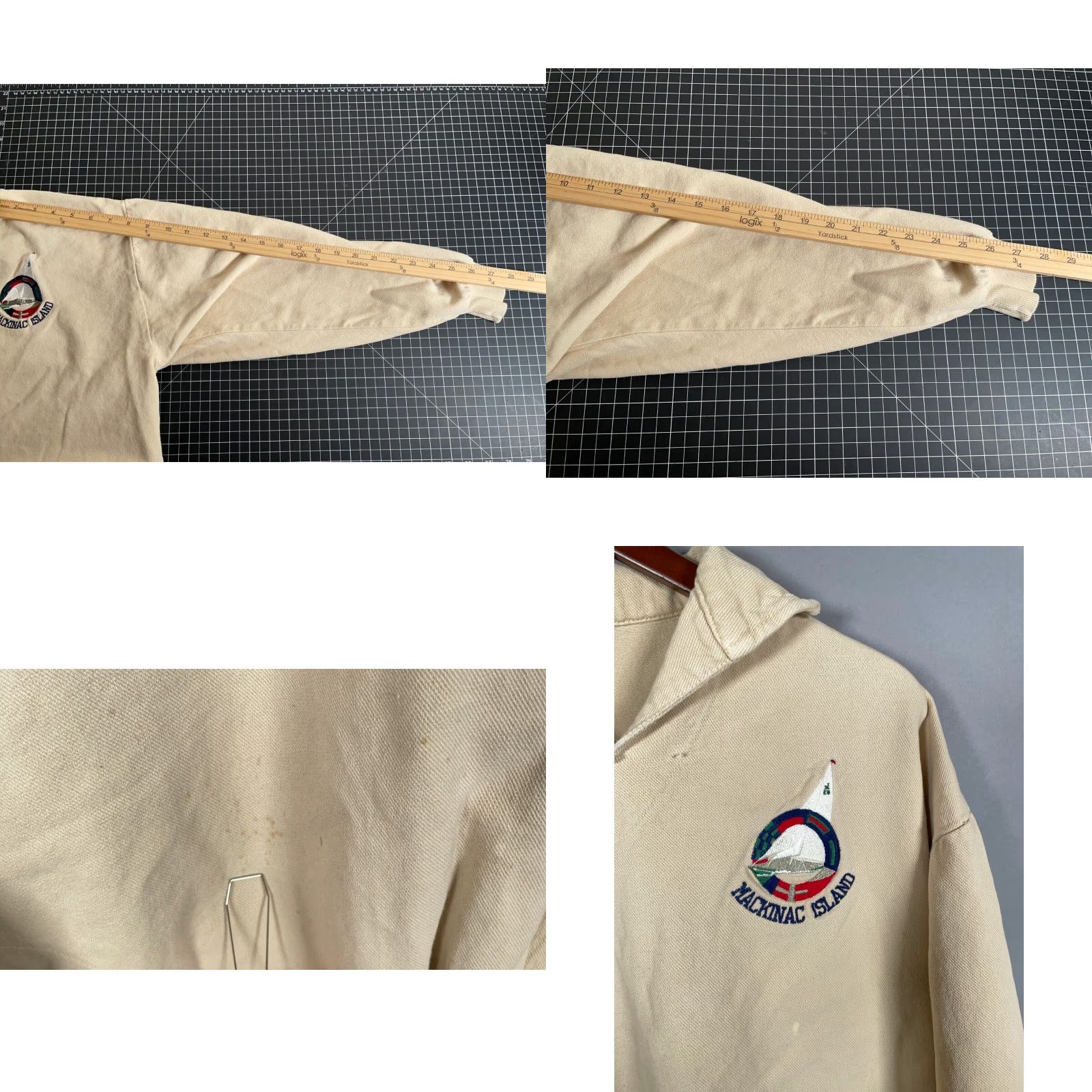 Vintage VTG WEK Sweatshirt Shirt Adult M Beige Embroidered Oversized 90s City Preppy Retro Collared Pockets - Pullover Mens Size US M / EU 48-50 / 2 - 8 Thumbnail