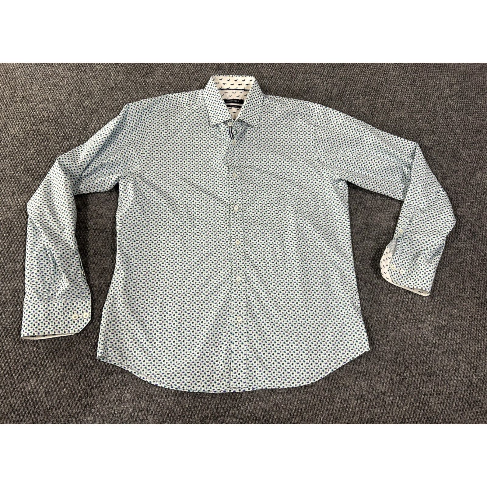 BUGATCHI Bugatchi Shirt Mens Large White Blue Dot Classic Fit Long Sleeve Cotton Size US L / EU 52-54 / 3 - 2 Thumbnail