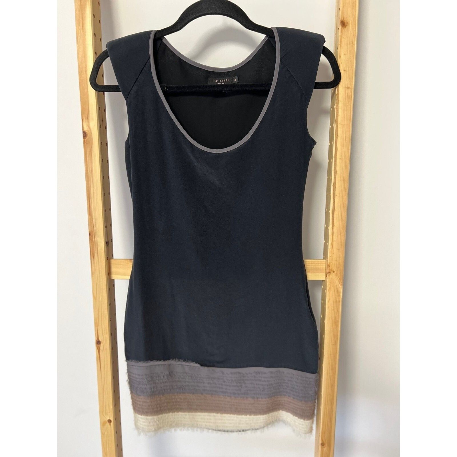 Ted Baker Ted Baker Silk Mini Dress Black Striped Tiered Hem ( 0 ) Size XS / US 0-2 / IT 36-38 - 1 Thumbnail