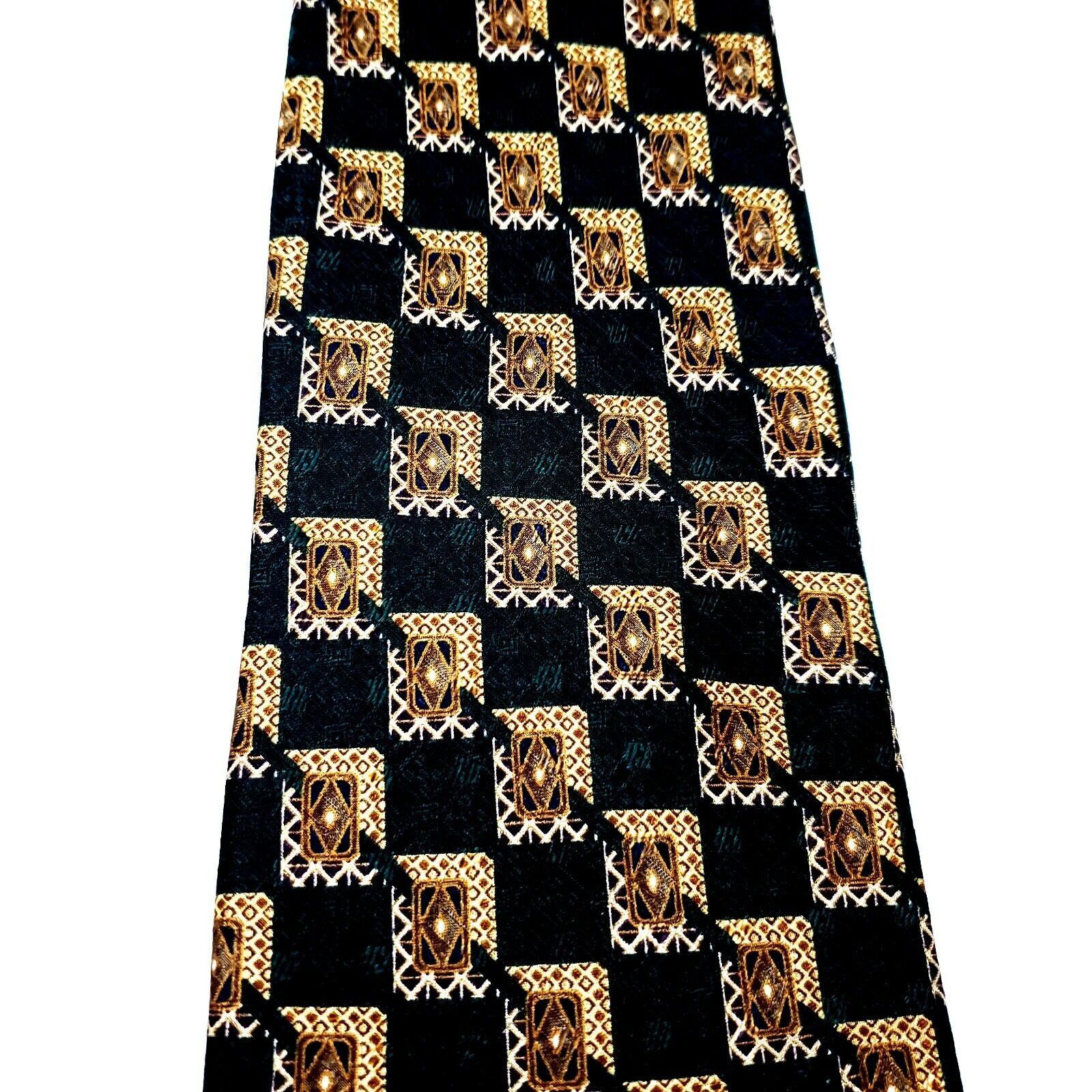 Nautica Nautica Silk Tie Print Green Tan Geometric Short Wide Size ONE SIZE - 2 Thumbnail