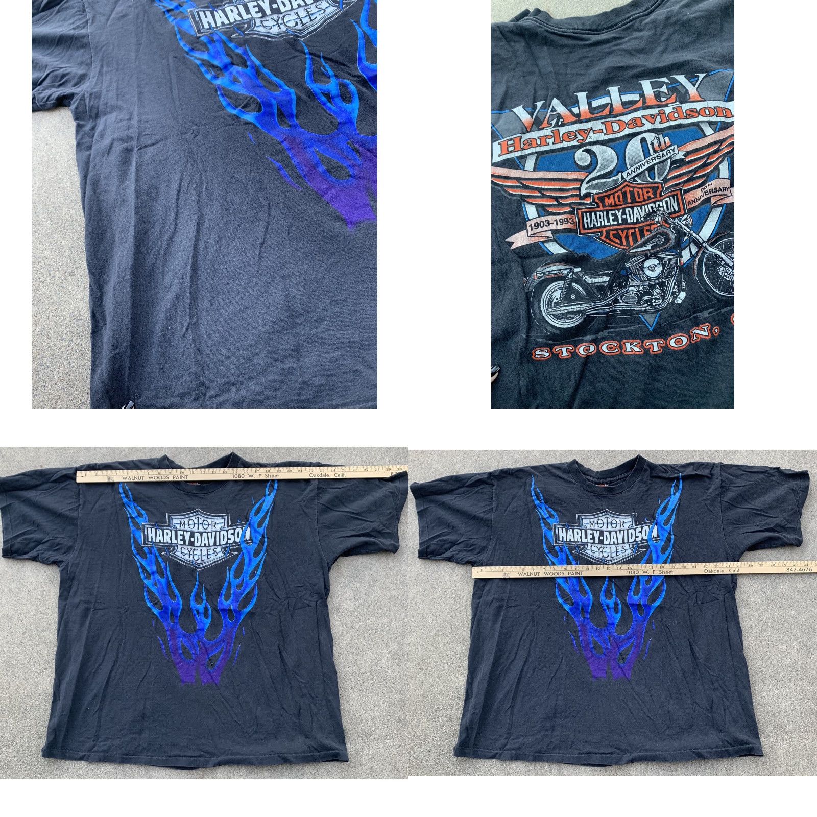 Harley Davidson VINTAGE Harley-Davidson t-shirt Men 3XL Black graphic tee 1993 90th anniversary blue flames USA Stockon (Stockton) XXXL Size US XXL / EU 58 / 5 - 8 Thumbnail