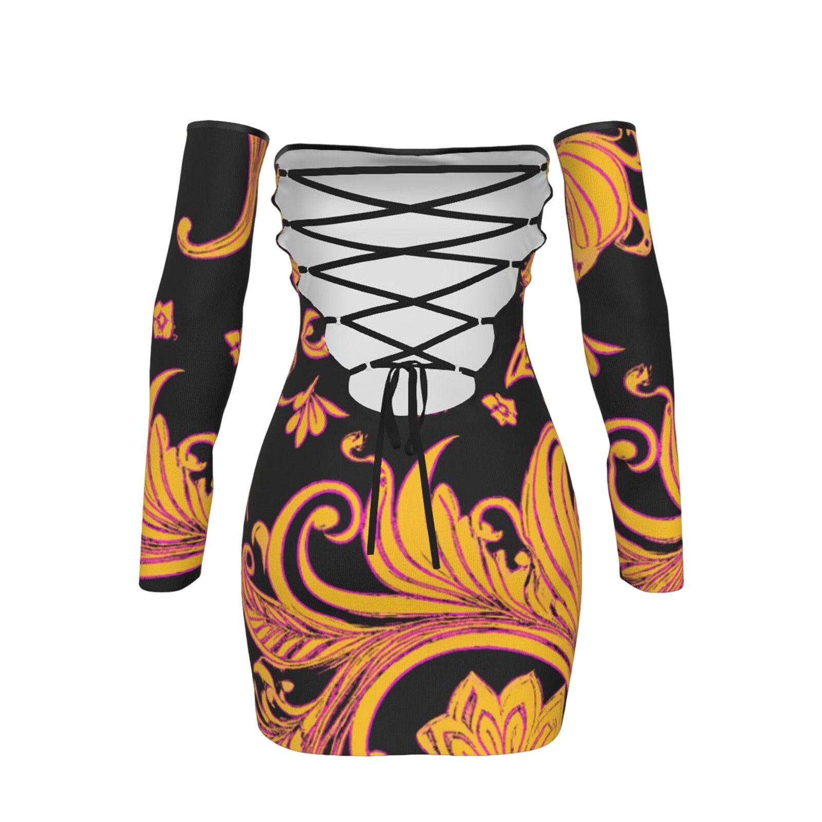 Other fullbreedcustom Print Women's shoulder Back Lace-up Dress Size M / US 6-8 / IT 42-44 - 4 Thumbnail