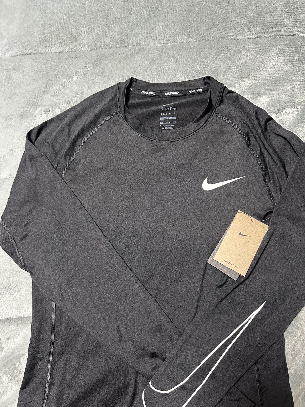 Nike New Nike PRO Dri-FIT Black Tight Fit Long Sleeve Top Swoosh Size US XXL / EU 58 / 5 - 1 Thumbnail