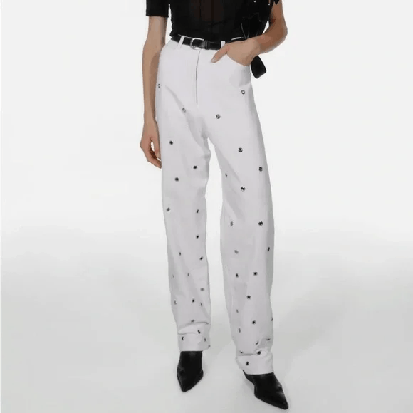 Other NWT Chakshyn 'Grommet' Straight Leg Eyelet Cotton Jeans Size 26" / US 2 / IT 38 - 6 Thumbnail