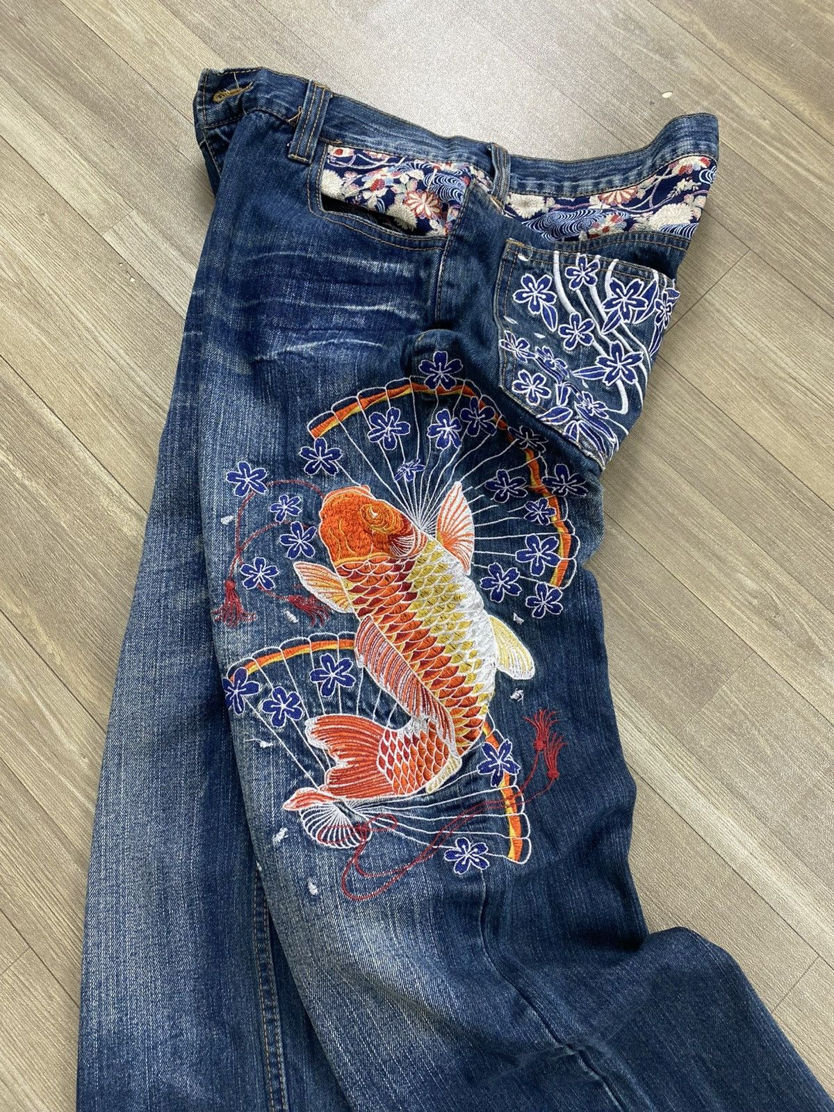 Ed Hardy Vintage Karakuri Tamashi Embroidered Koi Sakura Y2K Jeans Size US 30 / EU 46 - 2 Thumbnail