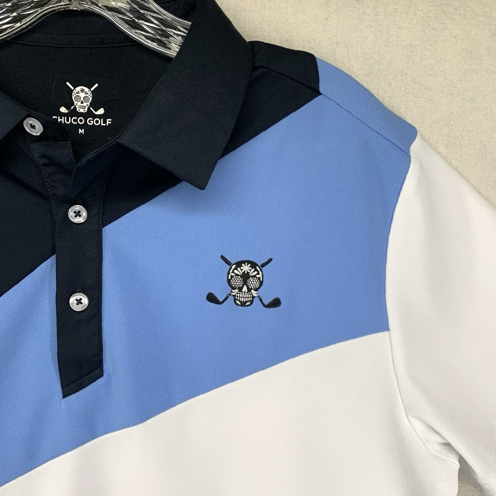 Sugar CHUCO GOLF POLY GOLF SHIRT Mens Medium Sugar Skull Clubs Logo Colour Block Size US M / EU 48-50 / 2 - 7 Thumbnail