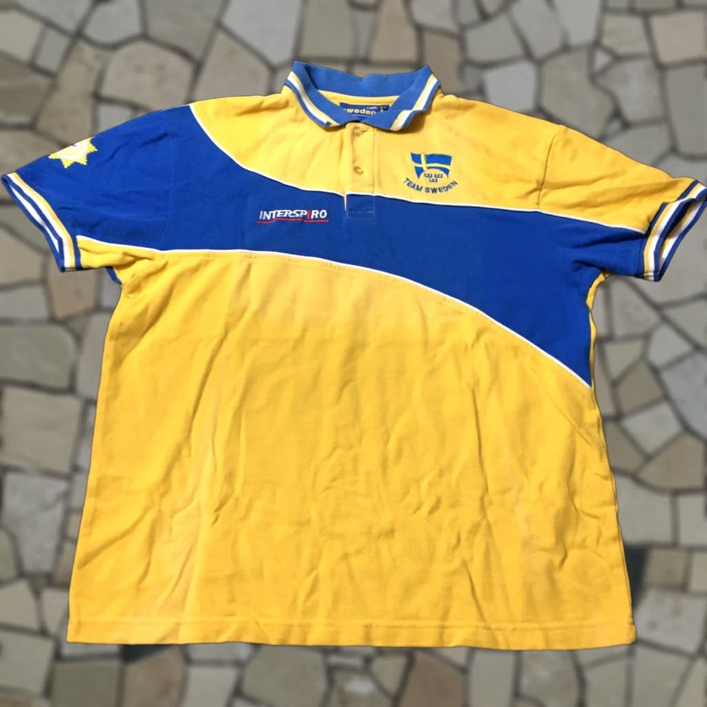 Vintage National Team SWEDEN POLO SHIRT Large - Yellow & Blue Flag Design Shirt Men L BLUE YELLOW Sweden Flag 90s Theme Mens Size US L / EU 52-54 / 3 - 1 Thumbnail