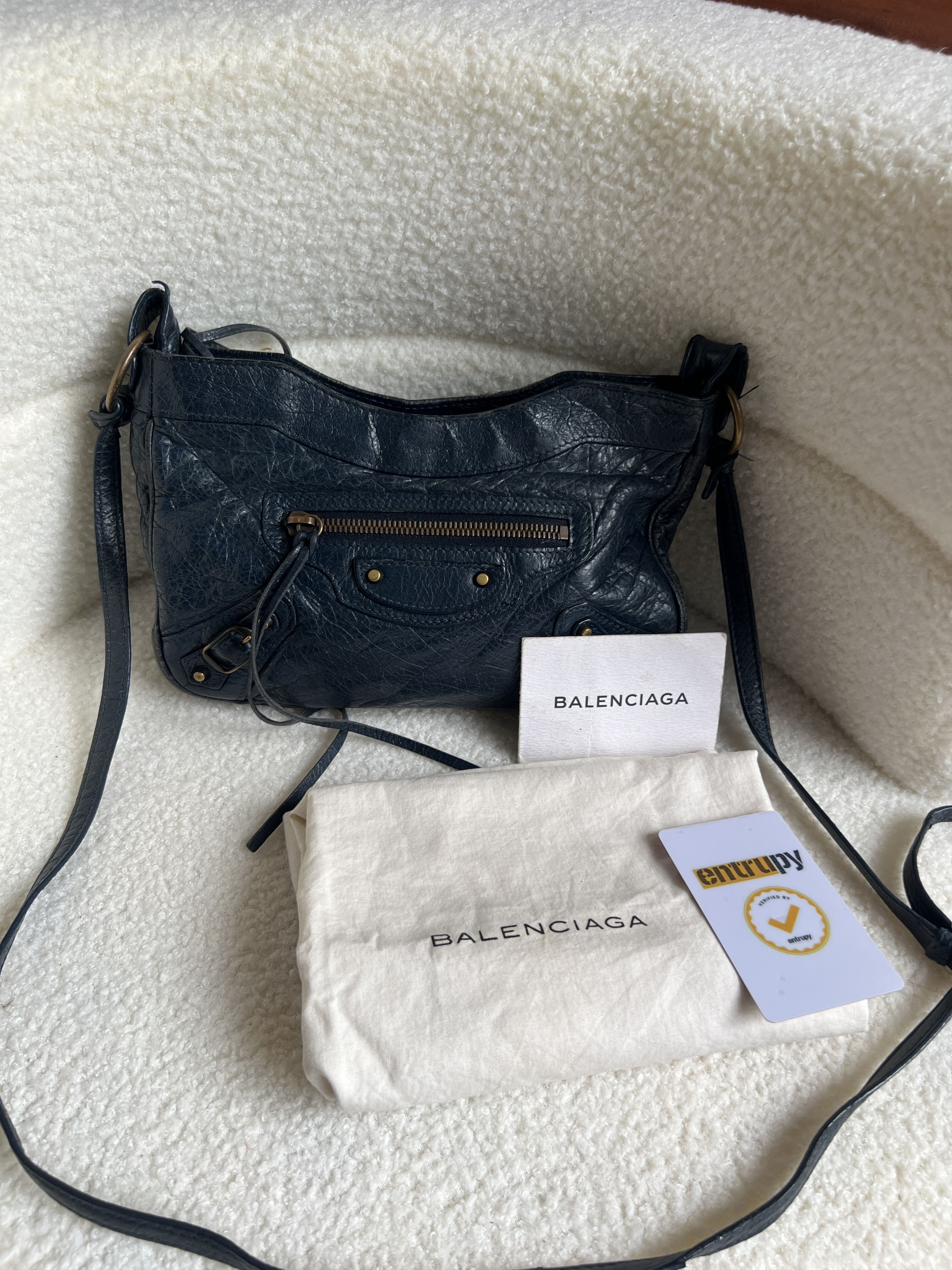 Balenciaga Authentic Balenciaga Navy Blue Hip City Leather Bag Size ONE SIZE - 1 Thumbnail