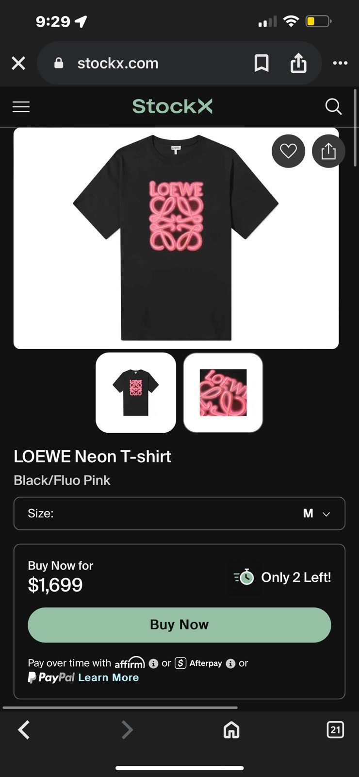Loewe Loewe SS22 Neon Pink Sign Short Sleeve T-Shirt Size M Size US M / EU 48-50 / 2 - 8 Thumbnail