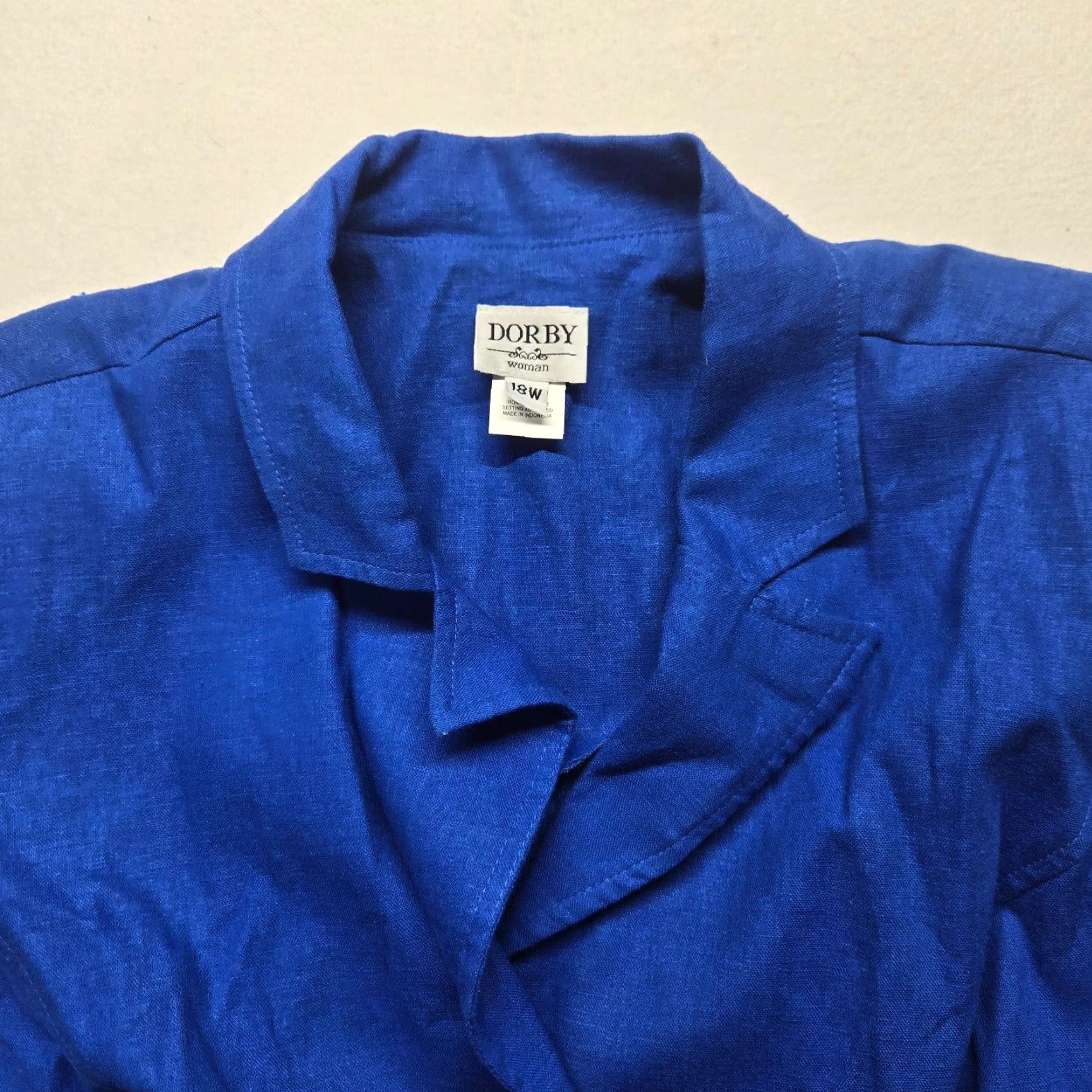 Vintage Miss Dorby Jacket Women 18 Blue Solid Short Sleeve 3/4 Shoulder Pads Button Basic Coat 90s Vintage No Size XXL / US 16-18 / IT 52-54 - 2 Thumbnail