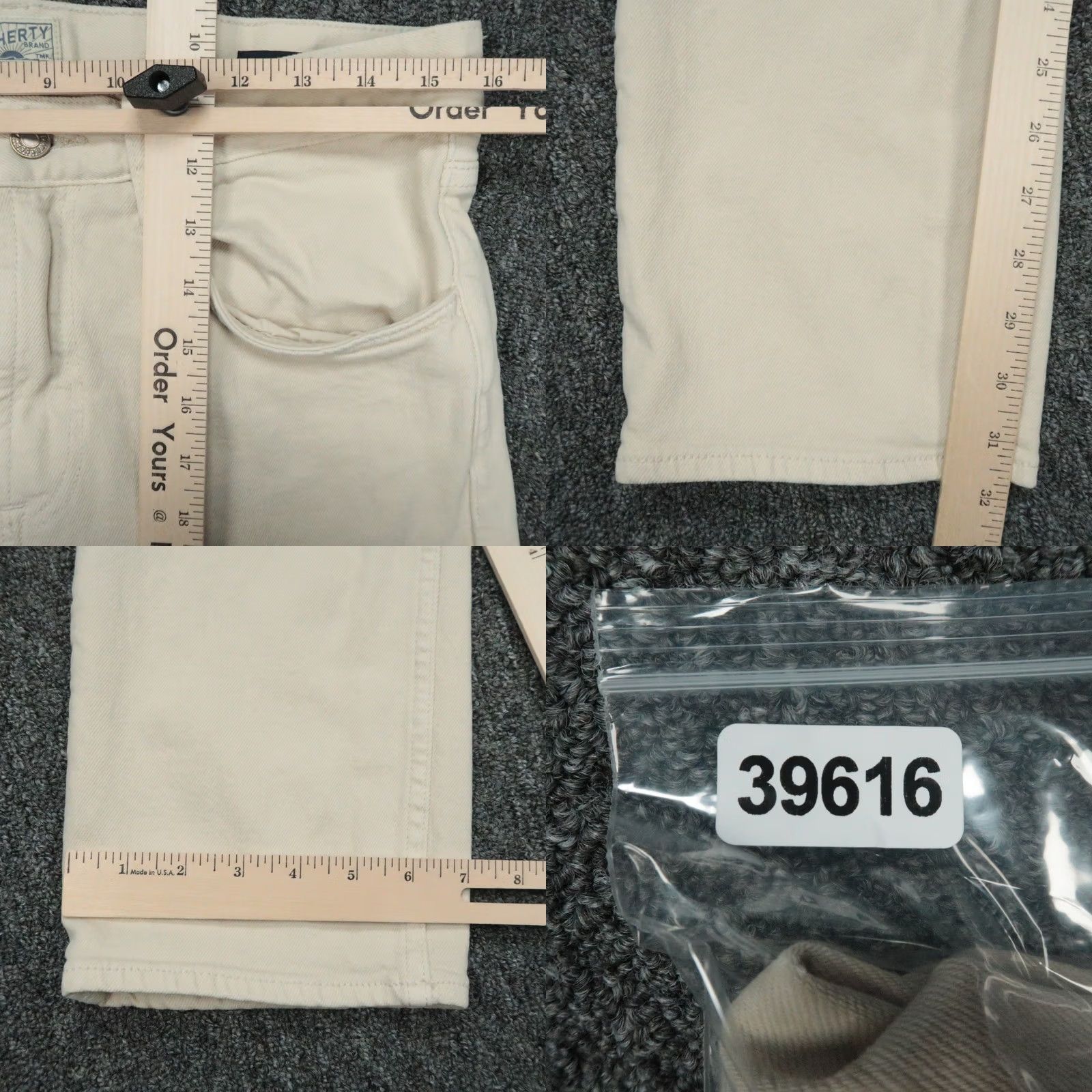 Faherty Faherty Jeans Mens 31x32 Stone Ivory 5-Pocket Straight Denim Cotton Stretch Regular Closure: Button, Zip Vintage: No Adult Mens Jeans Size US 31 - 9 Thumbnail