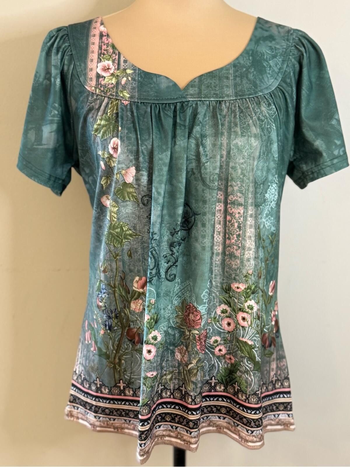 Other Disamer boho ethereal floral short sleeve top teal pink SM Size S / US 4 / IT 40 - 5 Thumbnail
