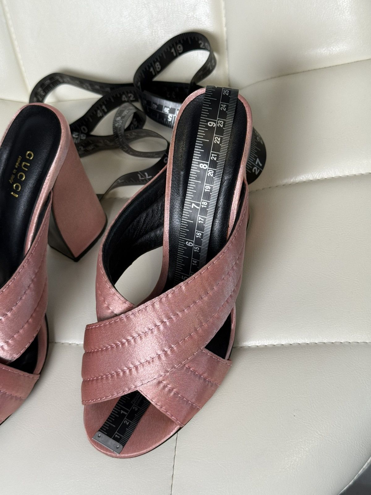 Gucci Gucci Crossover Satin Quilted Mule Sandals Block Heel Slides Size US 9 / IT 39 - 25 Thumbnail