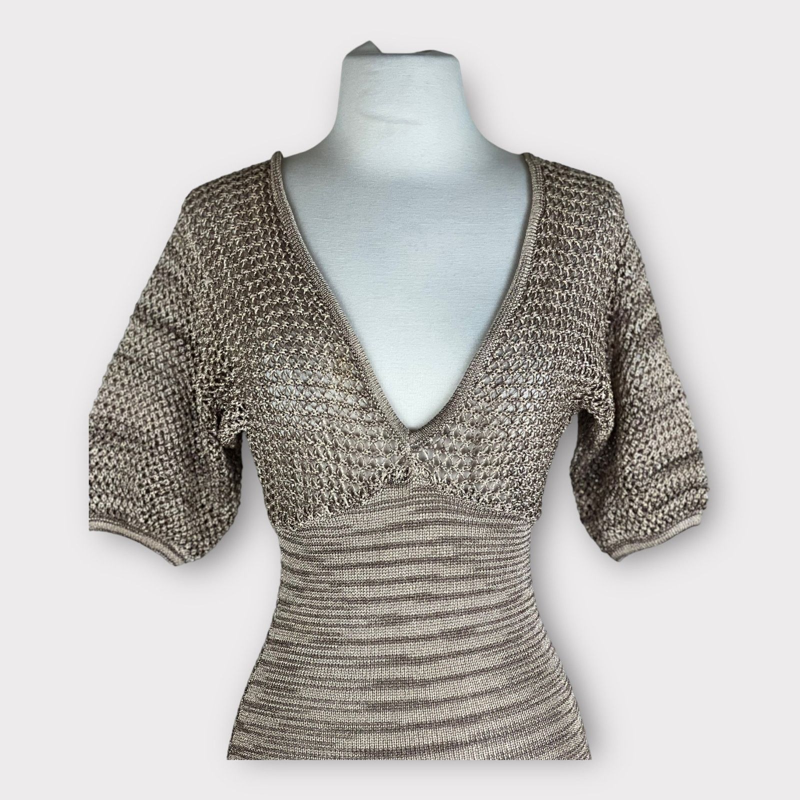 Bebe Bebe | Vintage Y2K Shimmery crochet Body-con Mini Dress | XS Size XS / US 0-2 / IT 36-38 - 9 Thumbnail