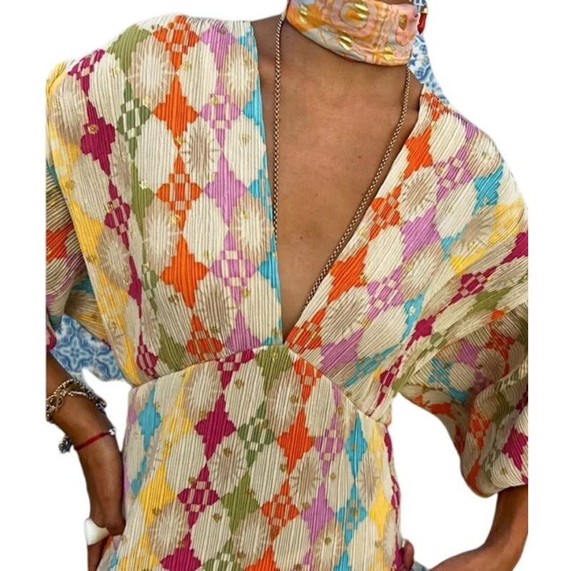 Other Commense Multicolor Jacquard Print V-Neck Long Sleeve Dress Size S / US 4 / IT 40 - 6 Thumbnail