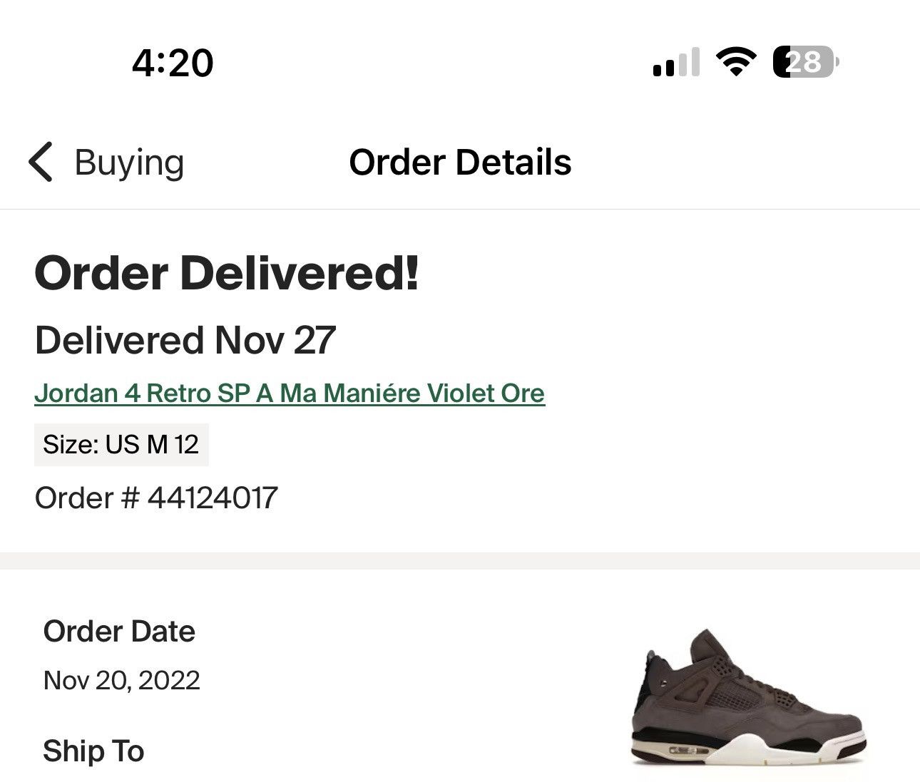 A Ma Maniere × Jordan Brand Jordan 4 A Ma Maniere Violet Ore Size US 12 / EU 45 - 10 Thumbnail