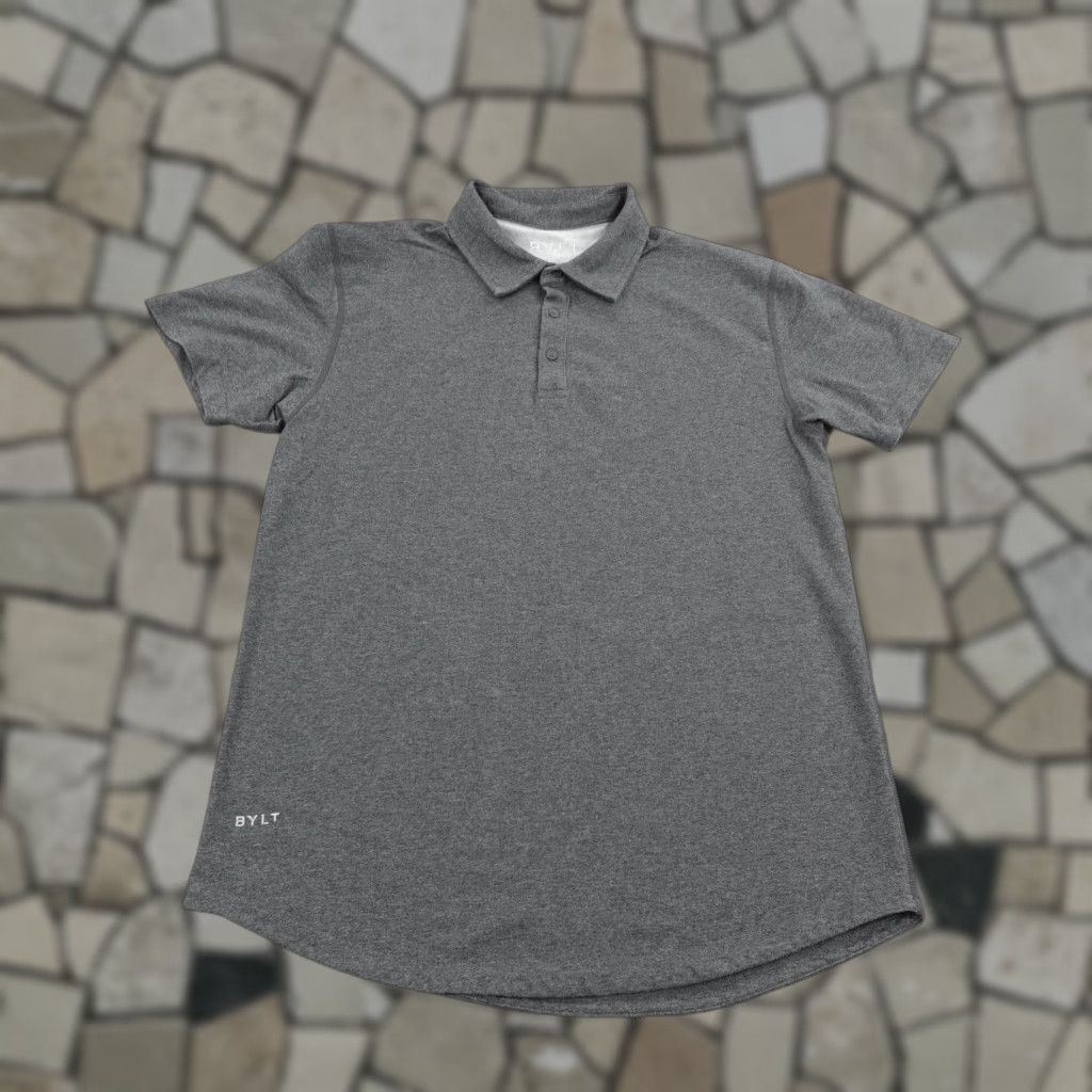 Vintage BYLT Polo Shirt Mens Medium Gray Drop-Cut Fit Performance Casual Golf Stretch Size US M / EU 48-50 / 2 - 1 Thumbnail