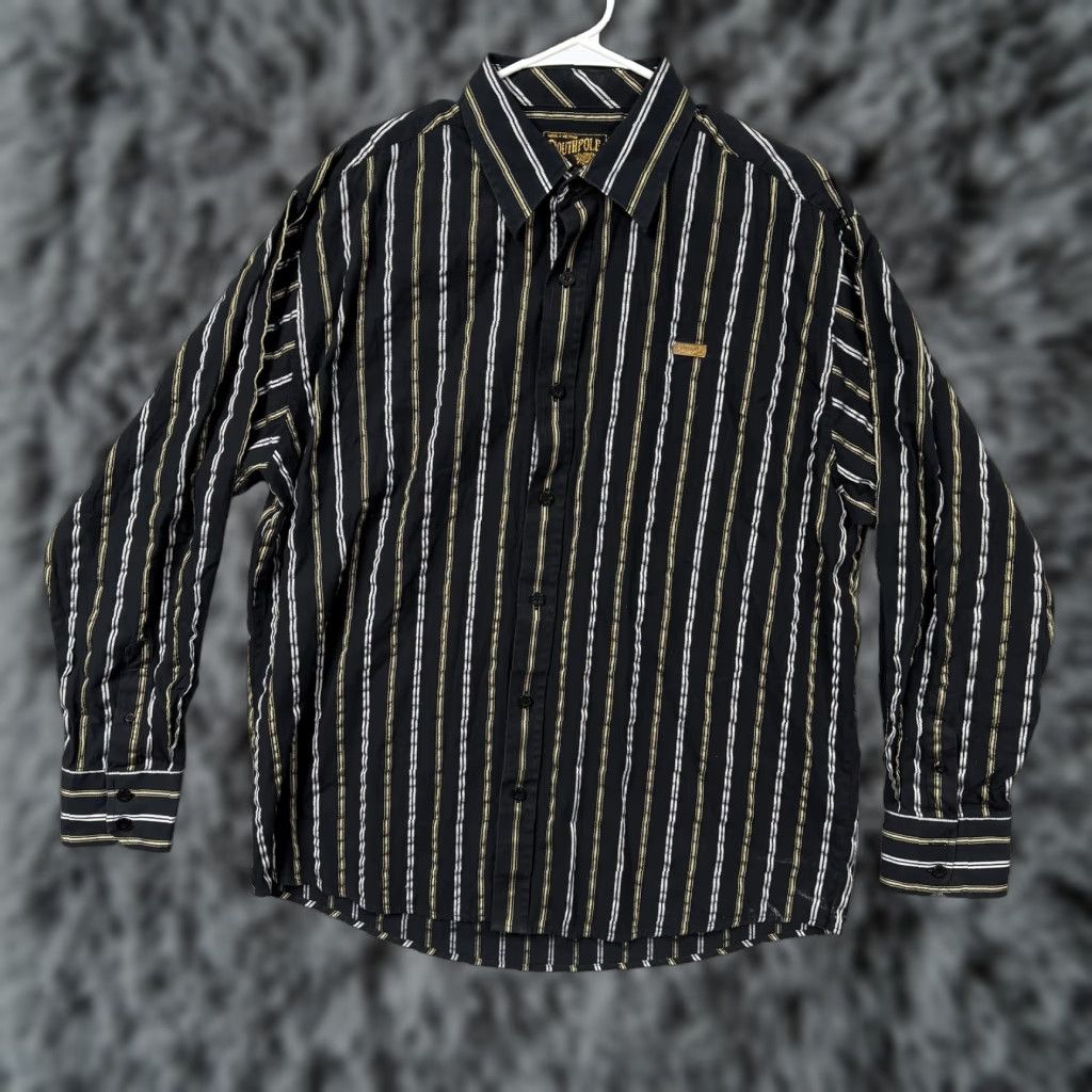 Southpole VINTAGE Southpole Shirt Mens XL Black Gold Stripe Hip Hop Biggie Streetwear Size US XL / EU 56 / 4 - 1 Thumbnail