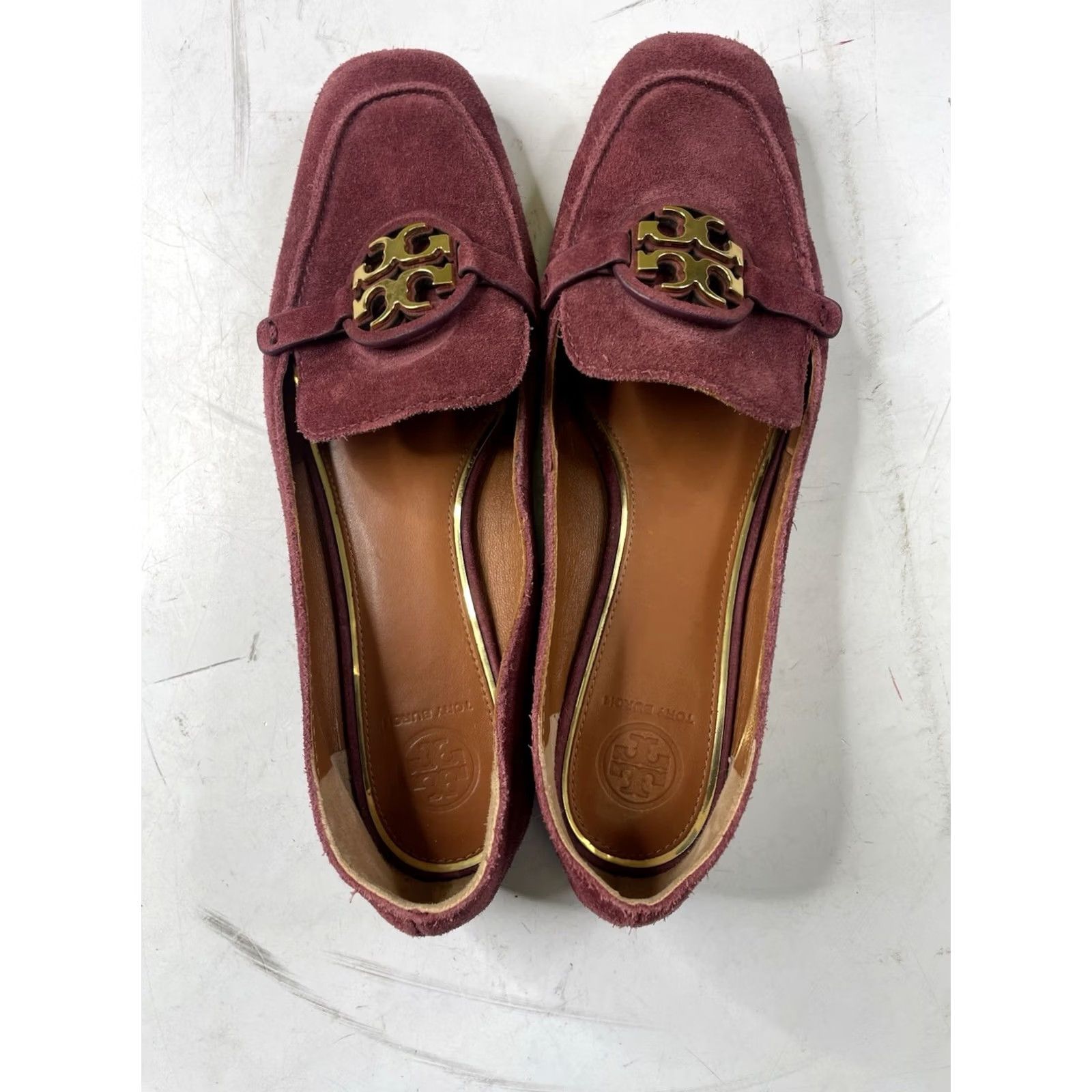 Tory Burch Tory Burch Suede Loafers Burgundy Gold Logo Square Toe Size 8 Womens Size US 8 / IT 38 - 6 Thumbnail