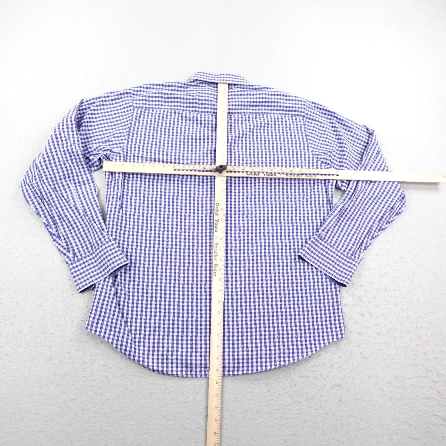 BUGATCHI Bugatchi Uomo Shirt Mens XL Blue Gingham Plaid Button-Up Classic Fit Size US XL / EU 56 / 4 - 6 Thumbnail