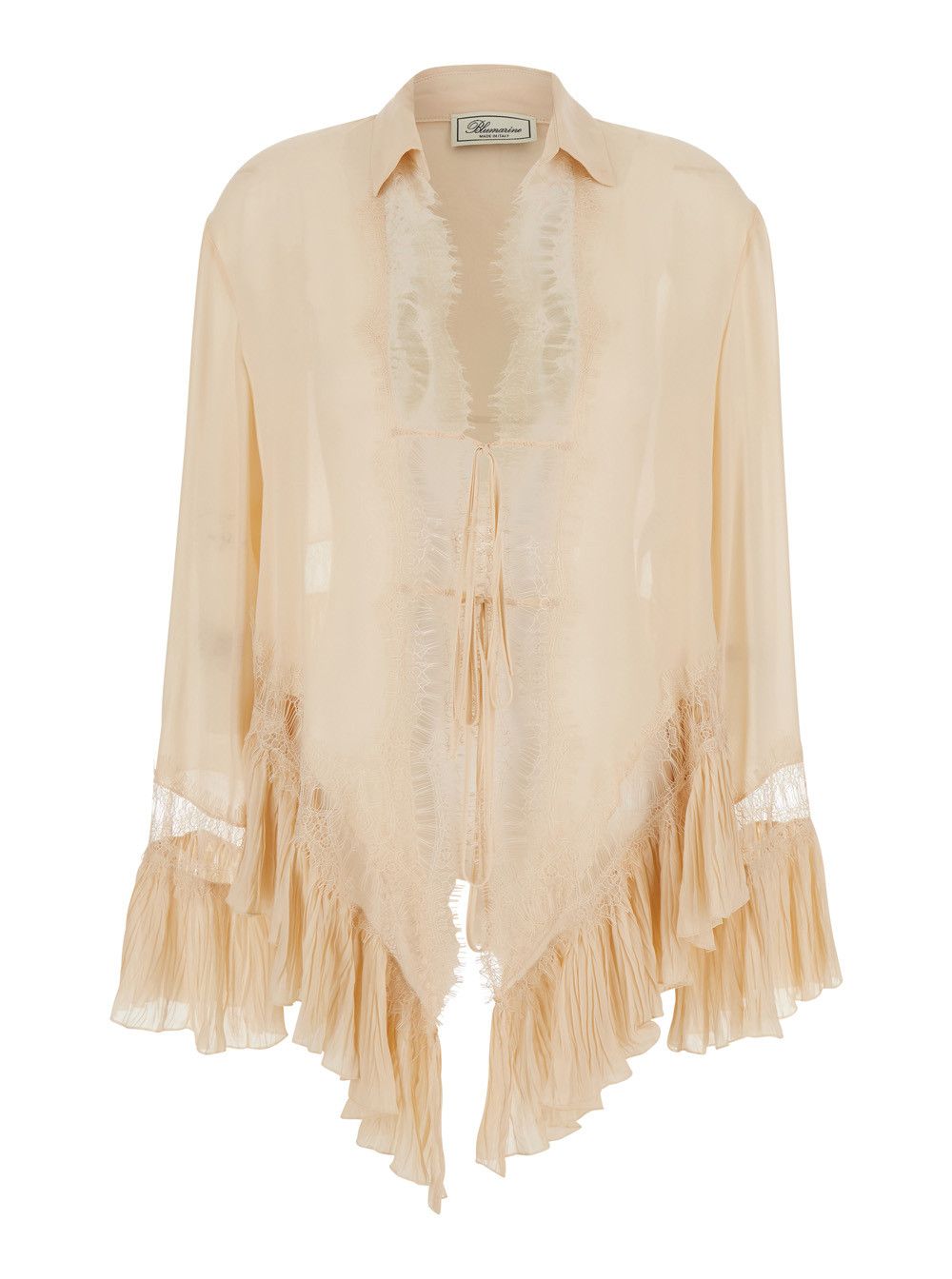 Blumarine GEORGETTE TOP WITH LACE - Beige - Georgette Top with Lace Details - Viscose - Women Size M / US 6-8 / IT 42-44 - 1 Thumbnail