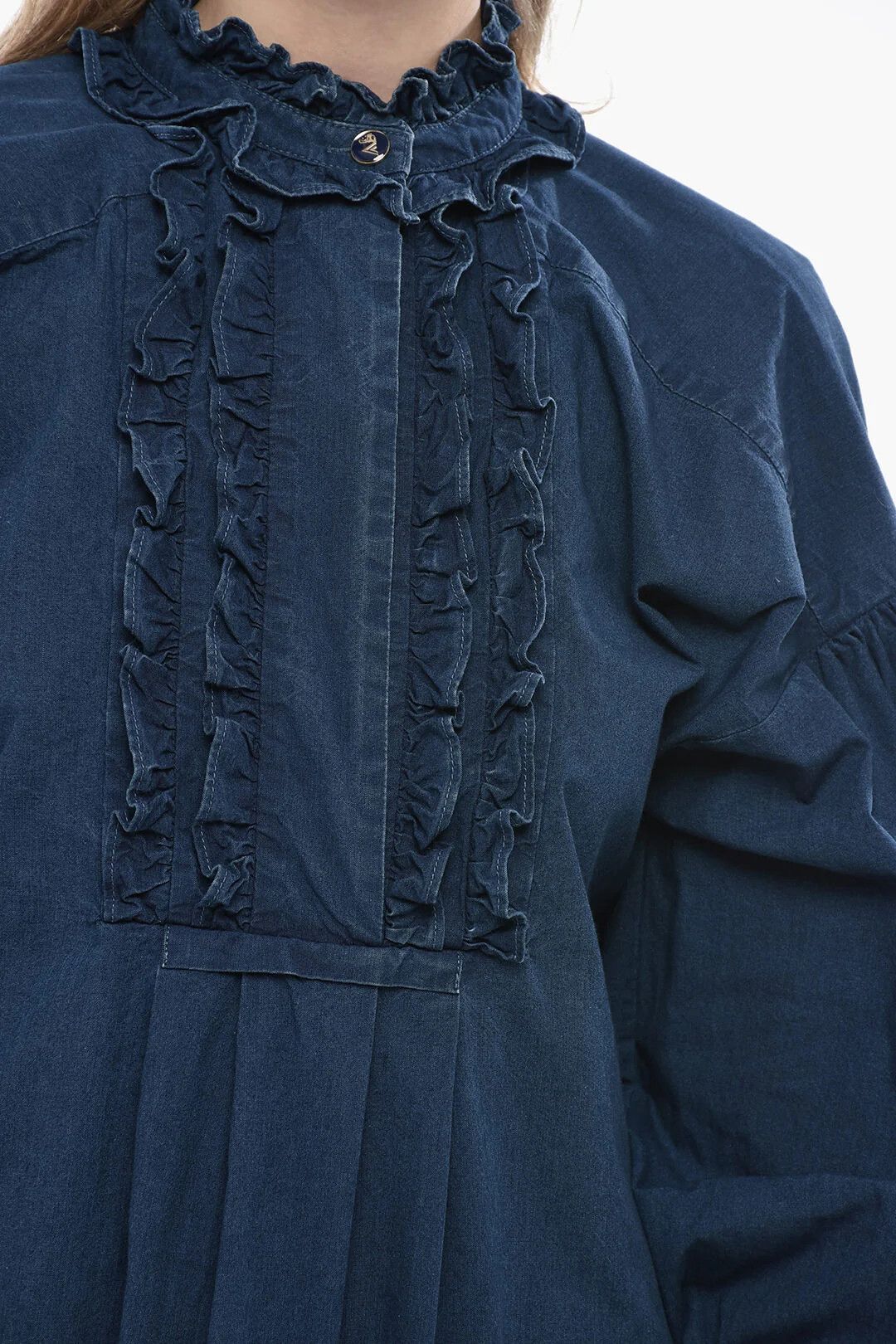 Valentino og1mm0426 Ruffle-Front Cotton Shirt Dress in Blue Size S / US 4 / IT 40 - 3 Thumbnail