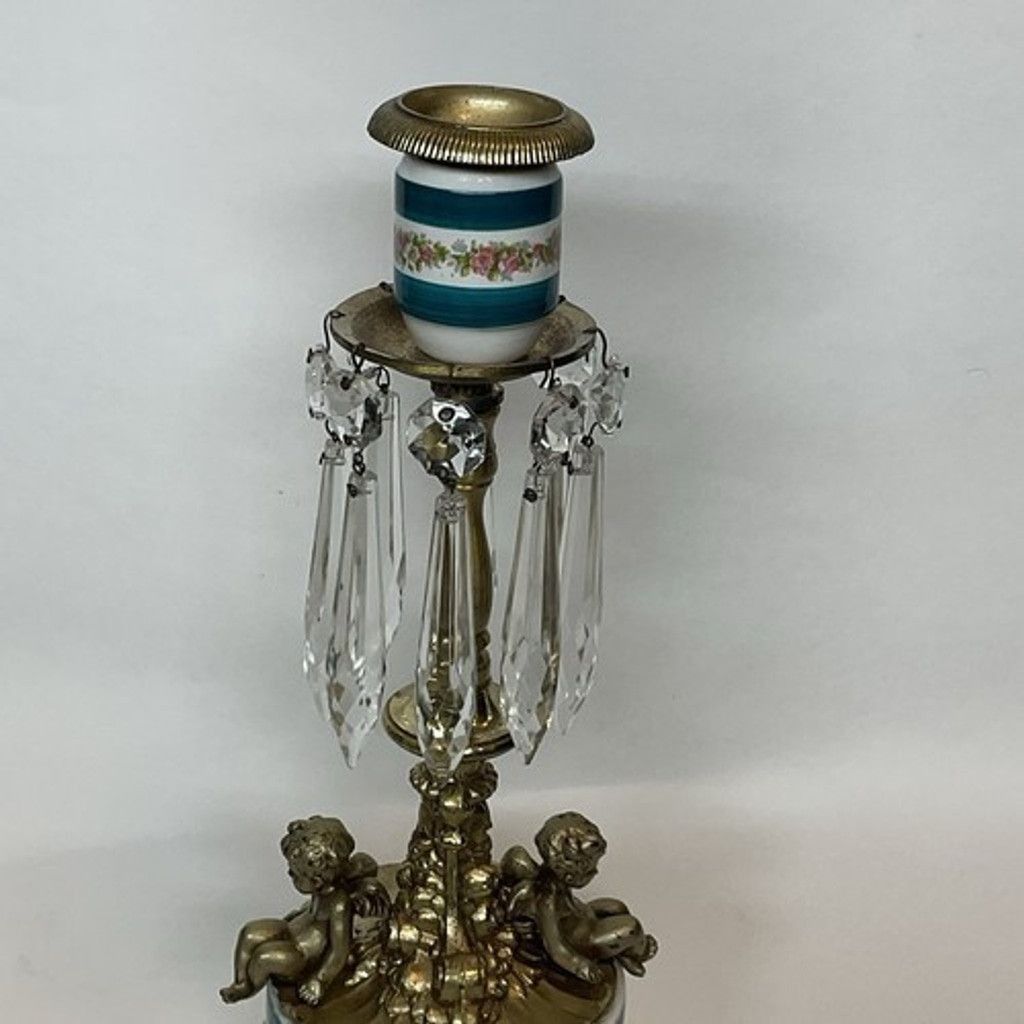 The Unbranded Brand VTG Ormolu Brass Cherub Candle Holder Crystal Prism Base Size ONE SIZE - 9 Thumbnail