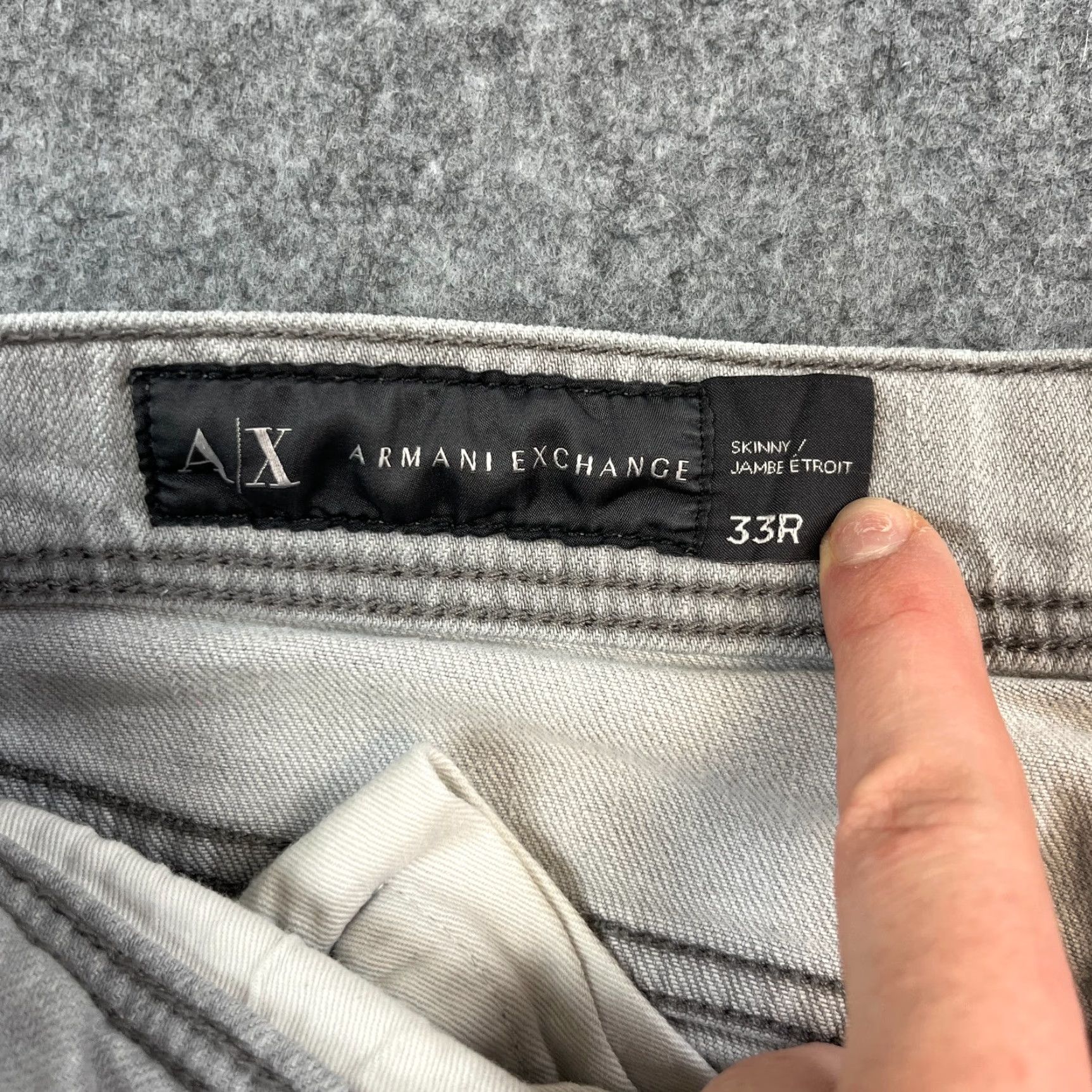 Armani Exchange Armani Exchange Jeans Slim Skinny 33 Light Grey AX logo Stretch Zip Mens Denim 5-Pocket Design Regular Waist 33 in Inside Leg 32 in"} Size US 33 - 7 Thumbnail