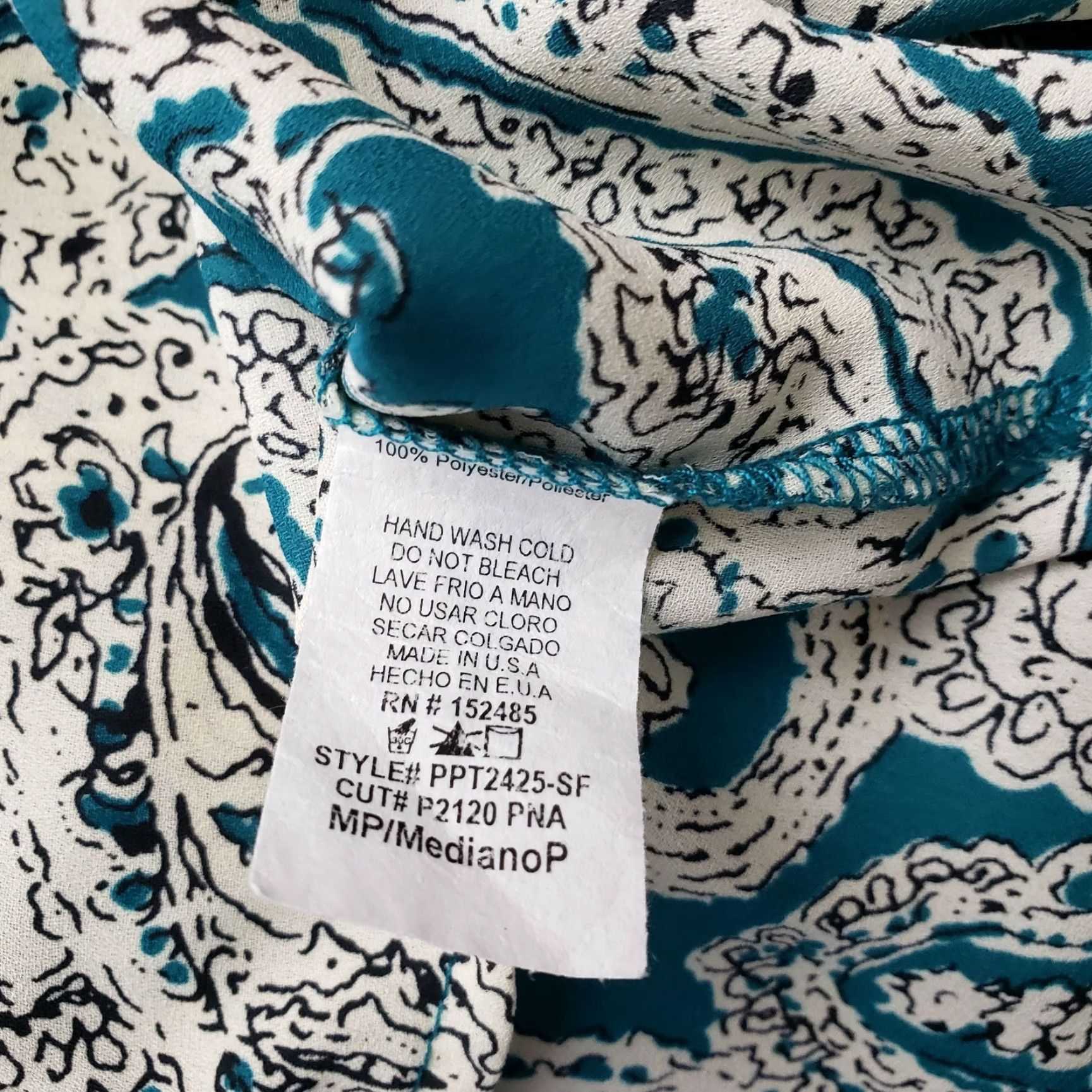 Vintage Papermoon for Stitch Fix Womens Top M Teal Beige Paisley 3/4 Sleeve Blouse Shirt Womens Size M / US 6-8 / IT 42-44 - 6 Thumbnail