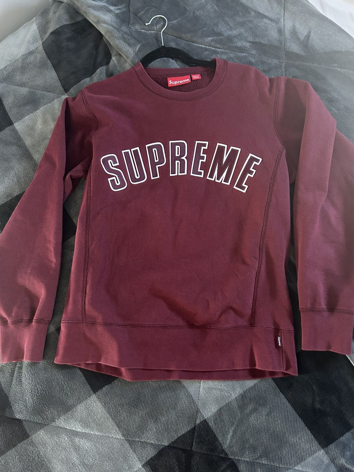 Supreme Arc Logo Crewneck Sweatshirt Burgundy Red - www.benaras.co