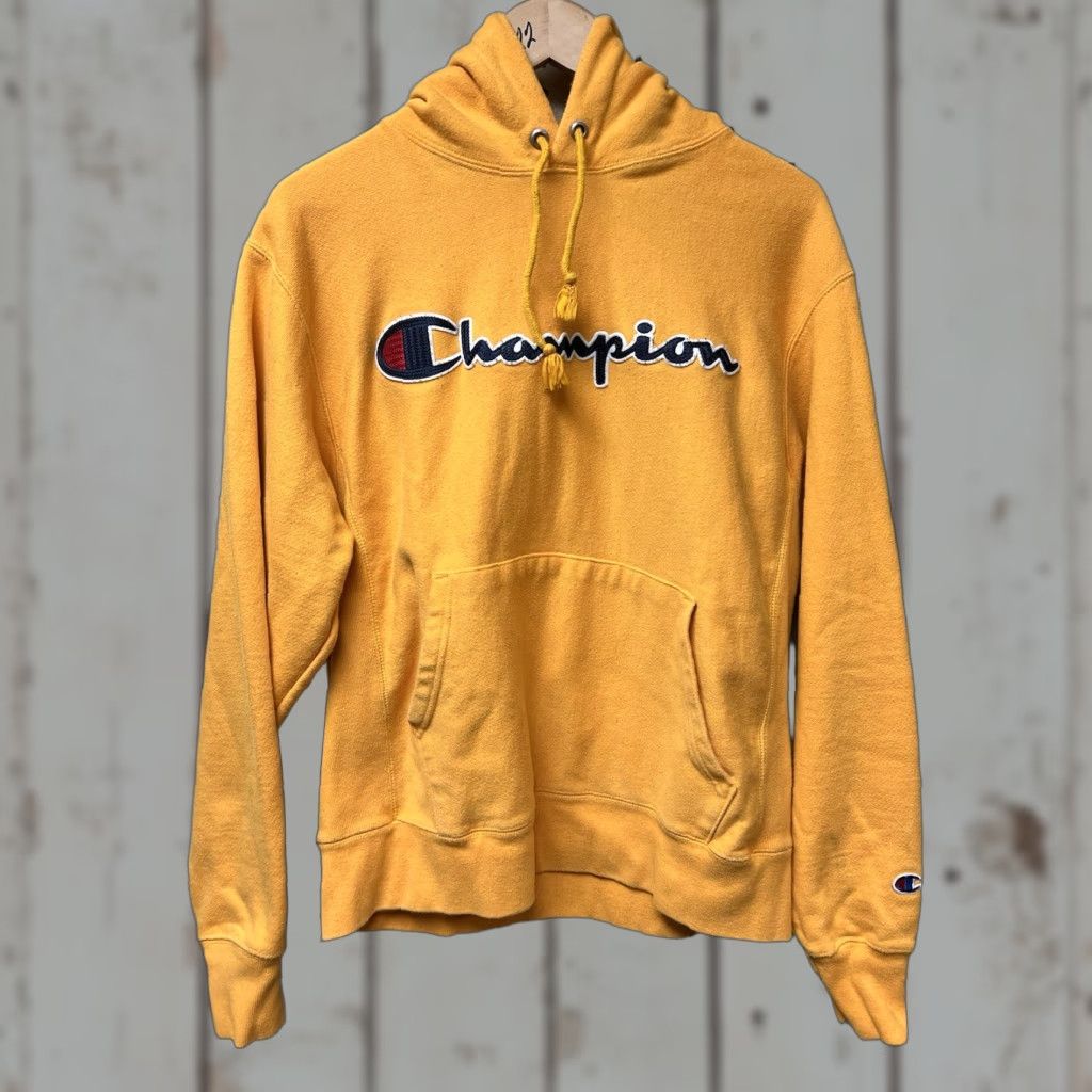 Champion Champion Hoodie Adult Mens Medium Yellow Spell Out Logo Reverse Weave Puff Size US M / EU 48-50 / 2 - 1 Thumbnail
