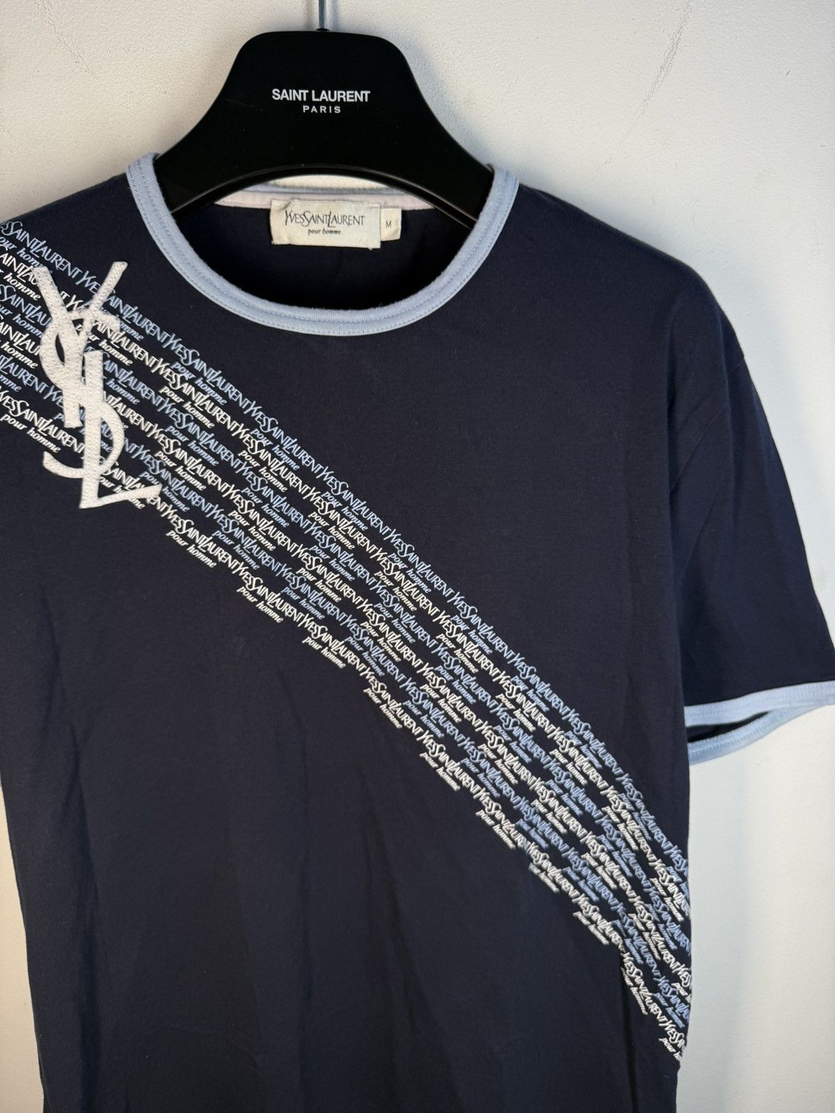 Yves Saint Laurent Navy YSL T-shirt Big Logo YSL Shirt Size US M / EU 48-50 / 2 - 10 Thumbnail