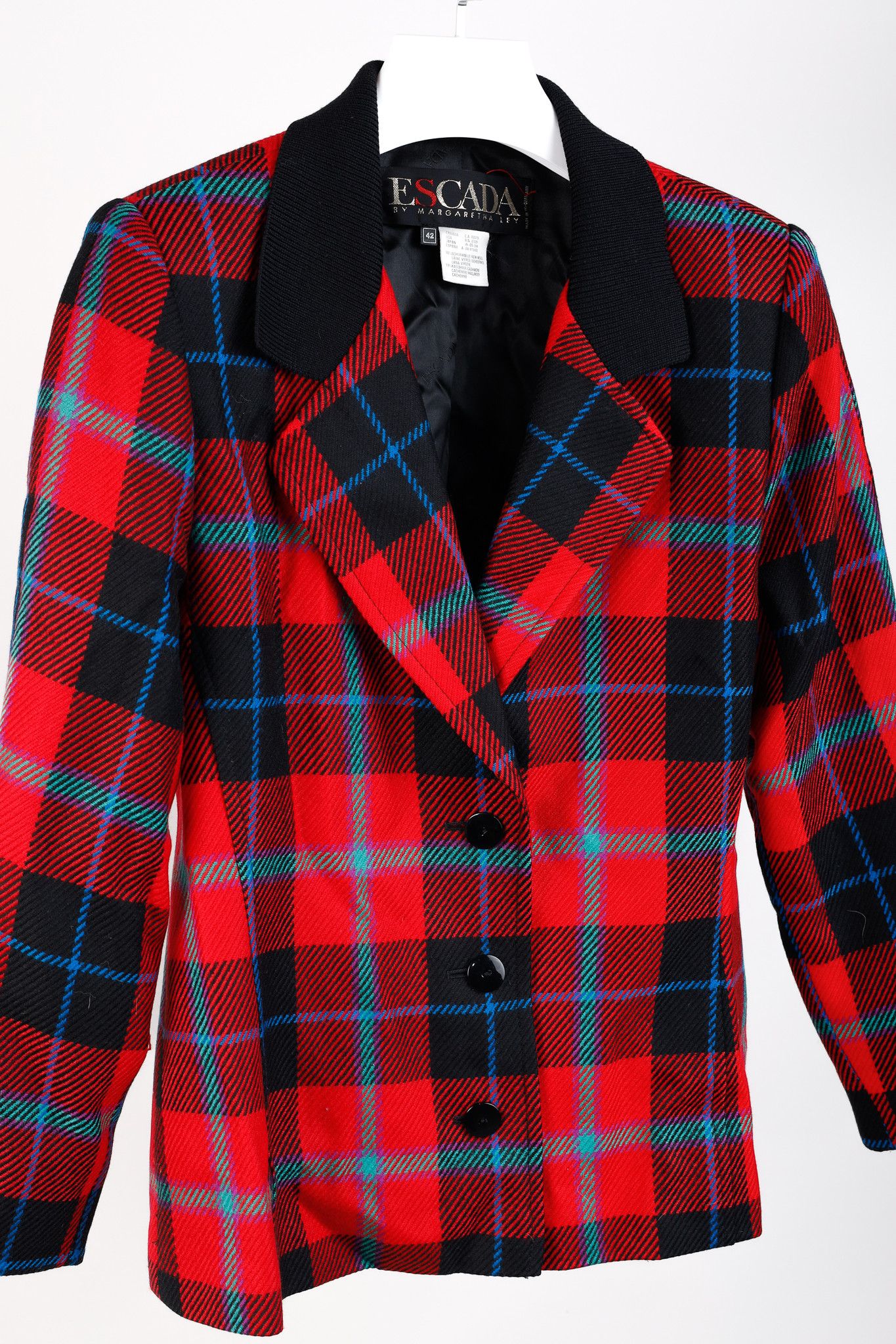 Escada Escada Vintage Red Tartan Single Breasted Tailored Blazer Size L / US 10 / IT 46 - 3 Thumbnail