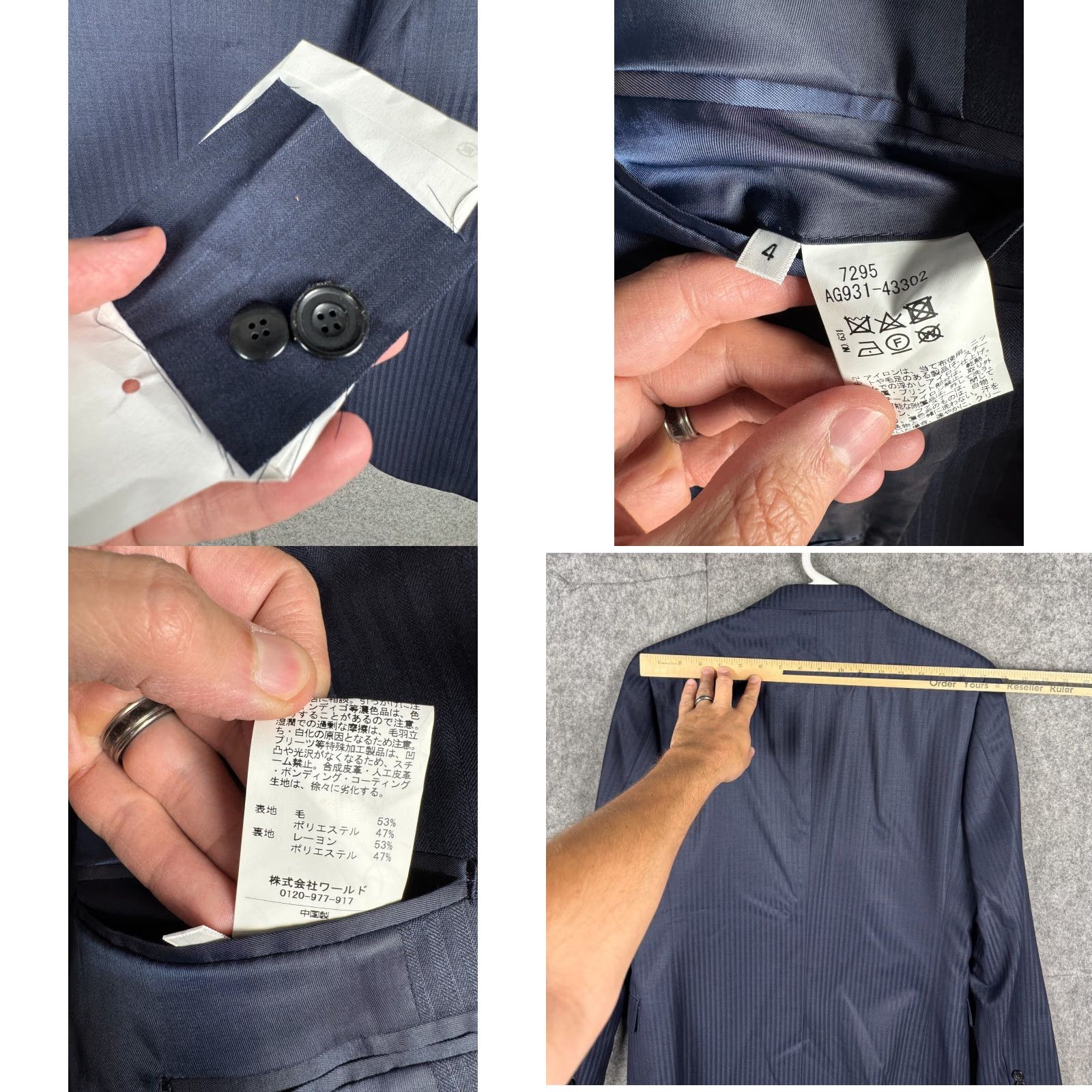 Vintage Takeo Kikuchi Blazer Jacket Men XL Blue Striped Wool Blend 2-Button Japan Size 46R - 8 Thumbnail