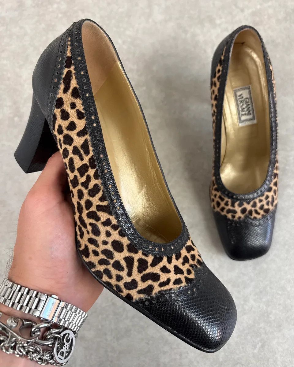 Vintage 1990s Gianni Versace Teal Leopard Pony Hair Pumps Heels Size US 8 / IT 38 - 1 Thumbnail
