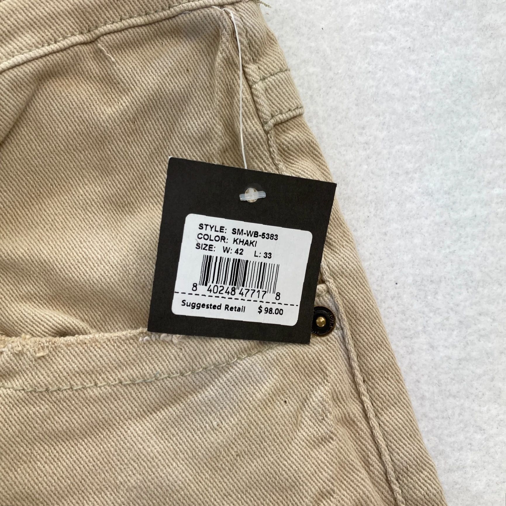 Denime Smugglers Moon Jeans Mens 42x33 Khaki Beige Denim Button Fly Roll Up Distressed Jeans Distressed Casual Slim 5-Pocket Denim Skull Logo Men Size US 42 / EU 58 - 6 Thumbnail