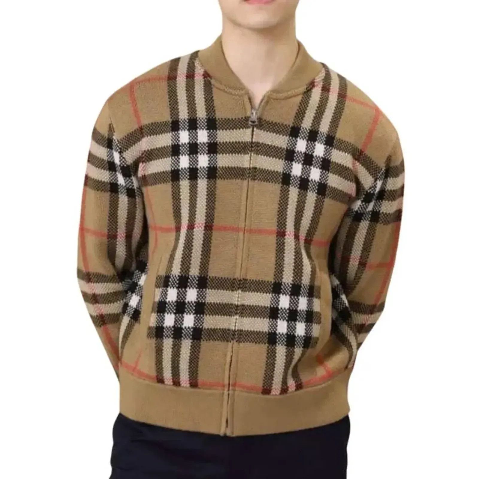 Brunello Cucinelli o1B3y1r0426 Check Pattern Wool Knit Bomber Jacket Multicolor Size US XL / EU 56 / 4 - 2 Thumbnail