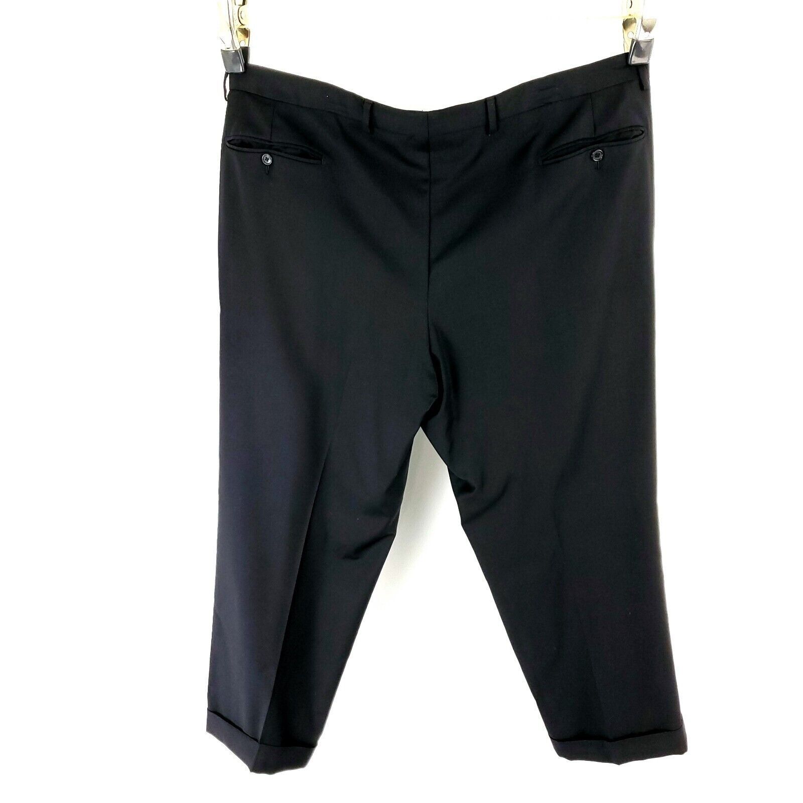 Santorelli Santorelli Luxury Serge Wool Dress Pants 43/28 Black Pleated Size 42R - 8 Thumbnail