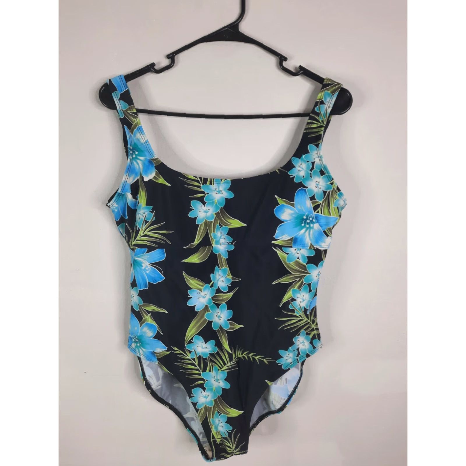 Vintage VINTAGE Beach Cabana One Piece Swimsuit Floral Black Blue High Leg Low Back size L Women 90s Size ONE SIZE - 4 Thumbnail