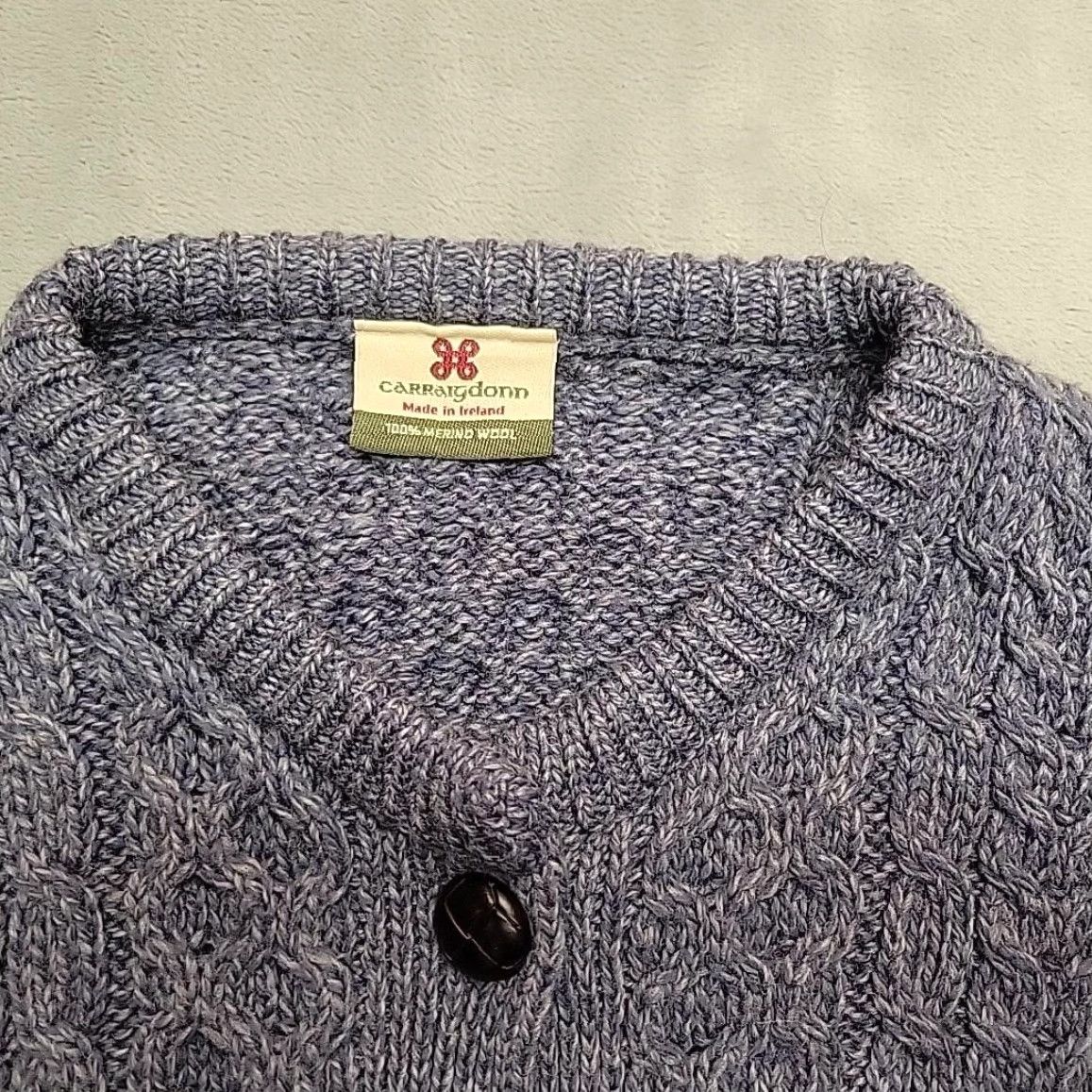 Vintage Carraigdonn Sweater Womens M Blue Cable Knit Cardigan Merino Wool Fishermans Size M / US 6-8 / IT 42-44 - 3 Thumbnail