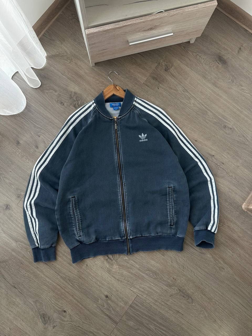 Adidas × Vintage Vintage Adidas Distressed Faded Blue Zip Hoodie Size US XL / EU 56 / 4 - 4 Thumbnail
