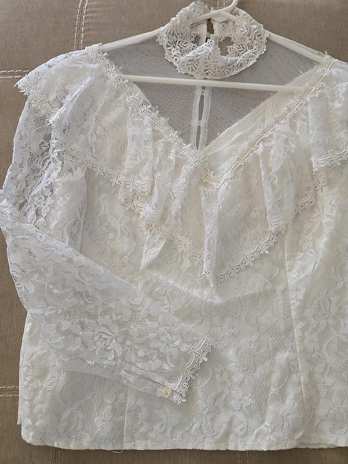 Jessica McClintock Vtg 70s White Lace LS Blouse Ruffle Shirt Jessica Mclintock Size M / US 6-8 / IT 42-44 - 4 Thumbnail